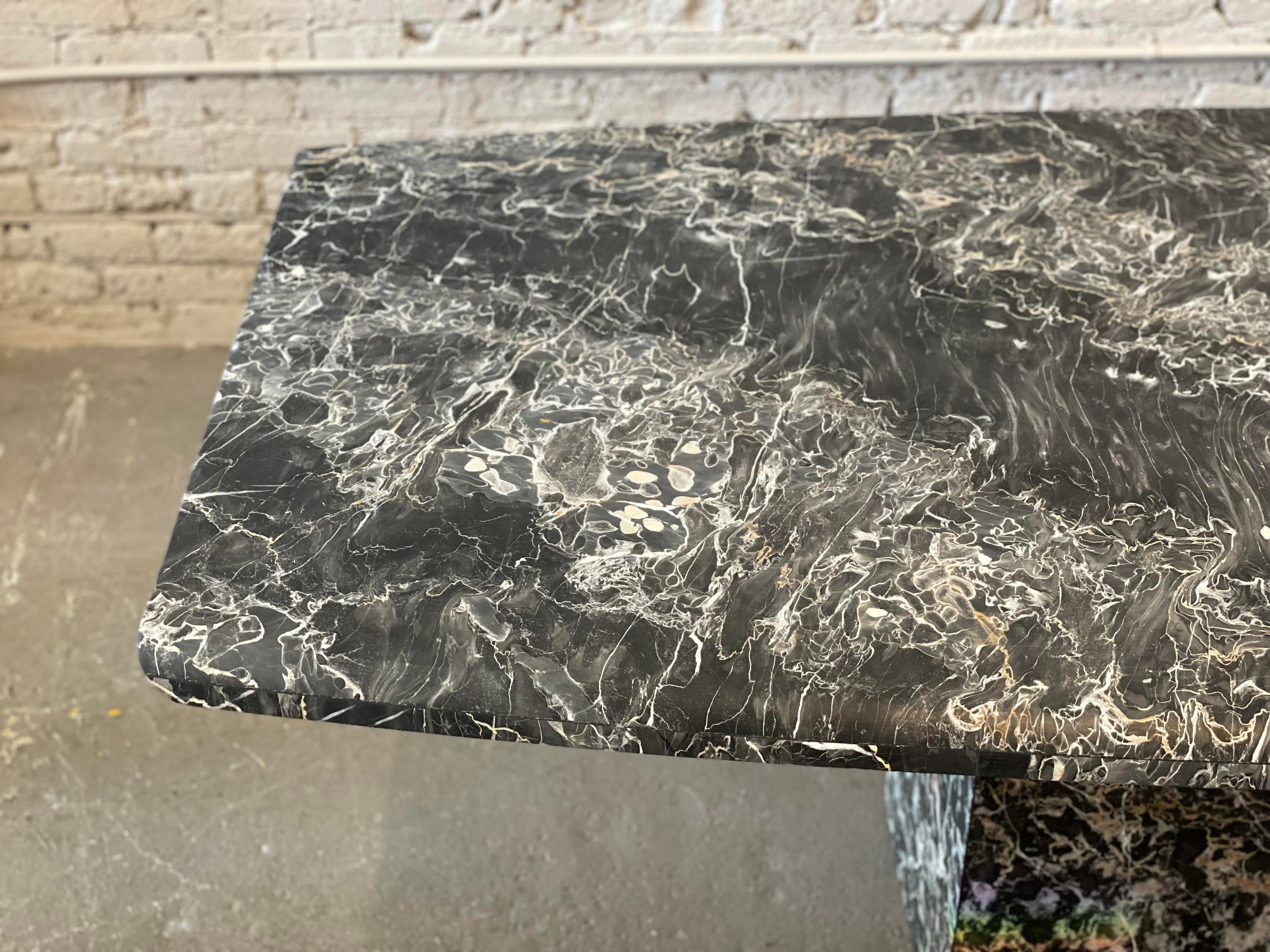 1980s Italian Nero Portoro Marble Vintage Dining Table