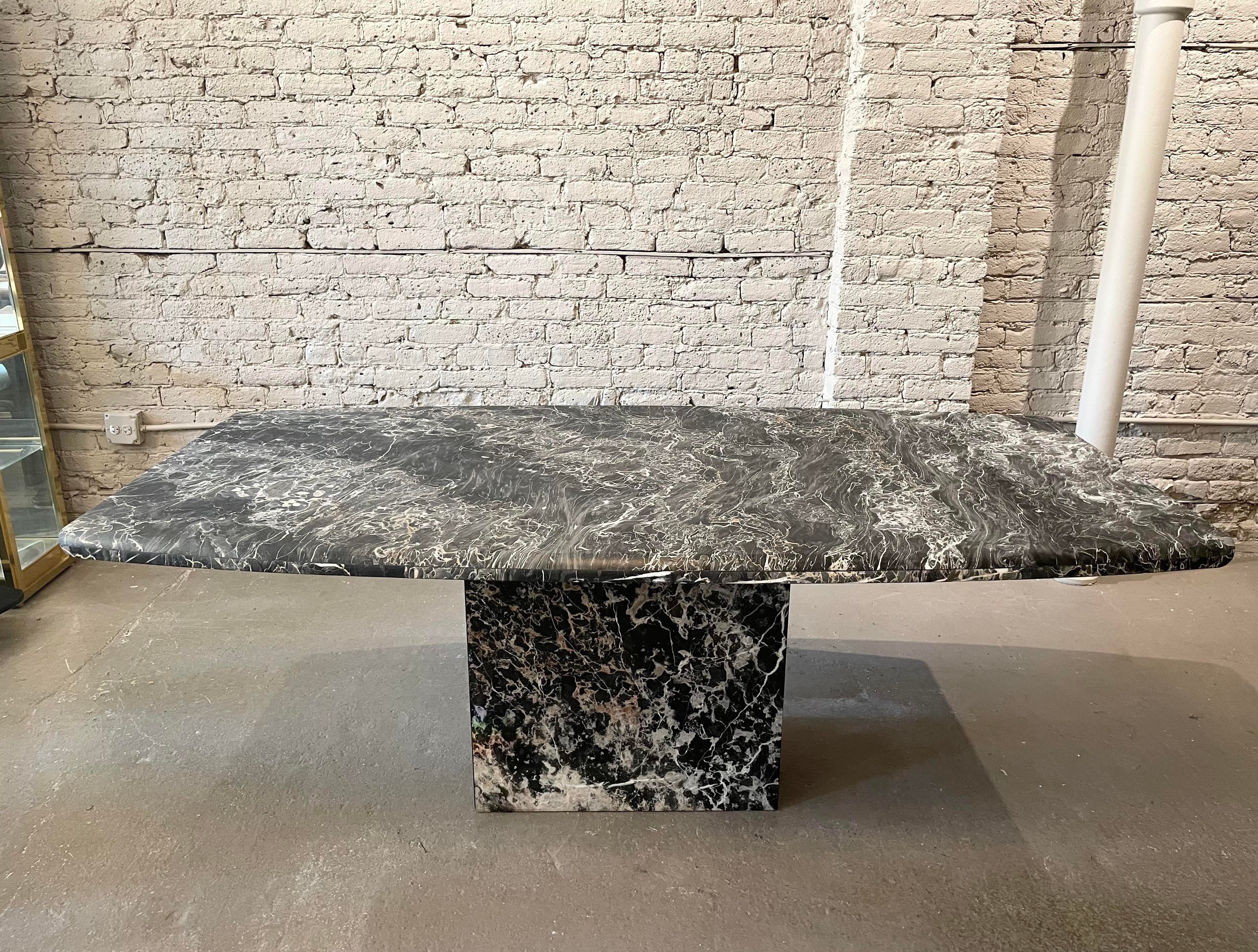 1980s Italian Nero Portoro Marble Vintage Dining Table