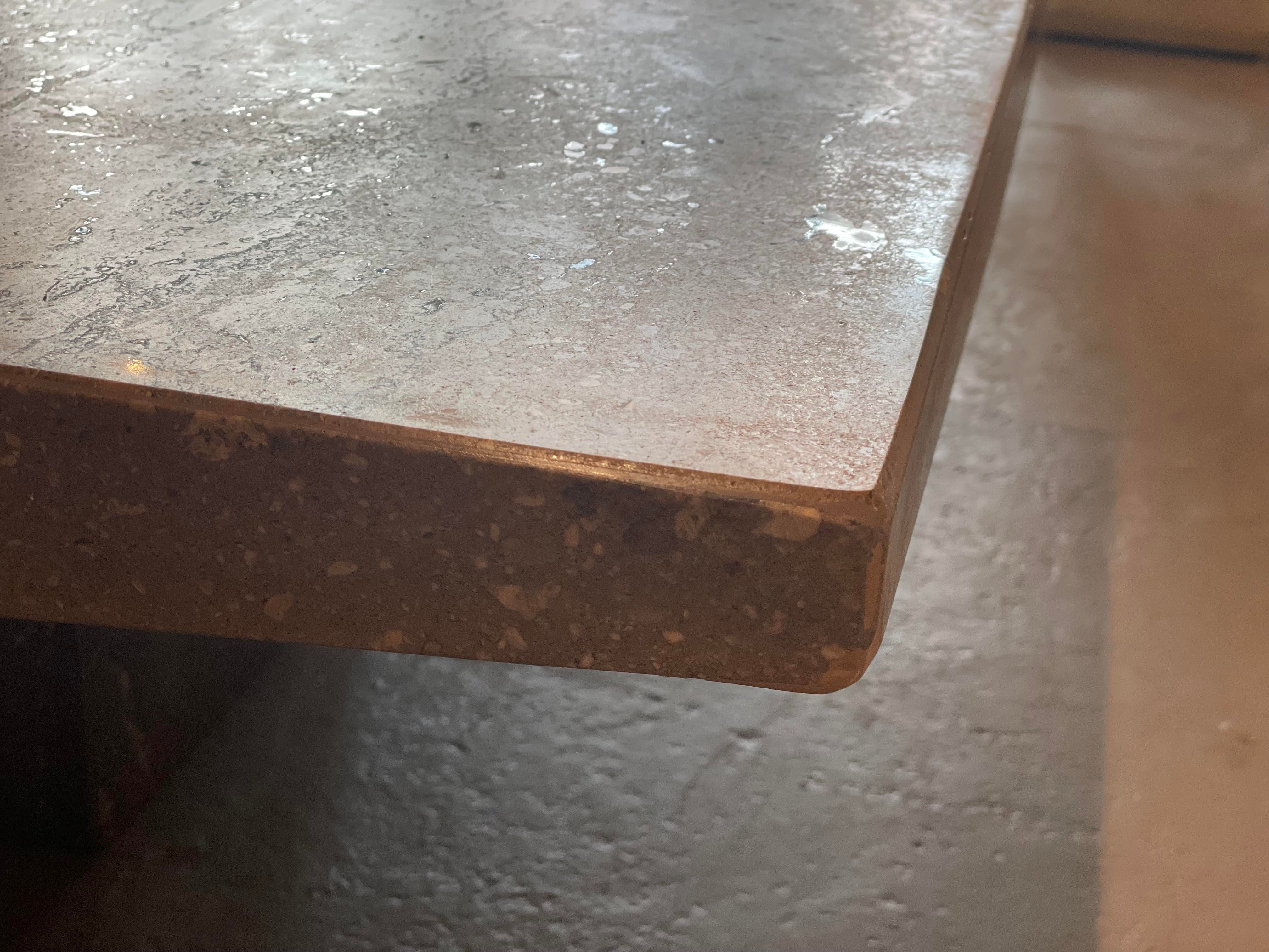1980s Italian Walnut Travertine Postmodern Coffee Table With Bowed Edge - Honed