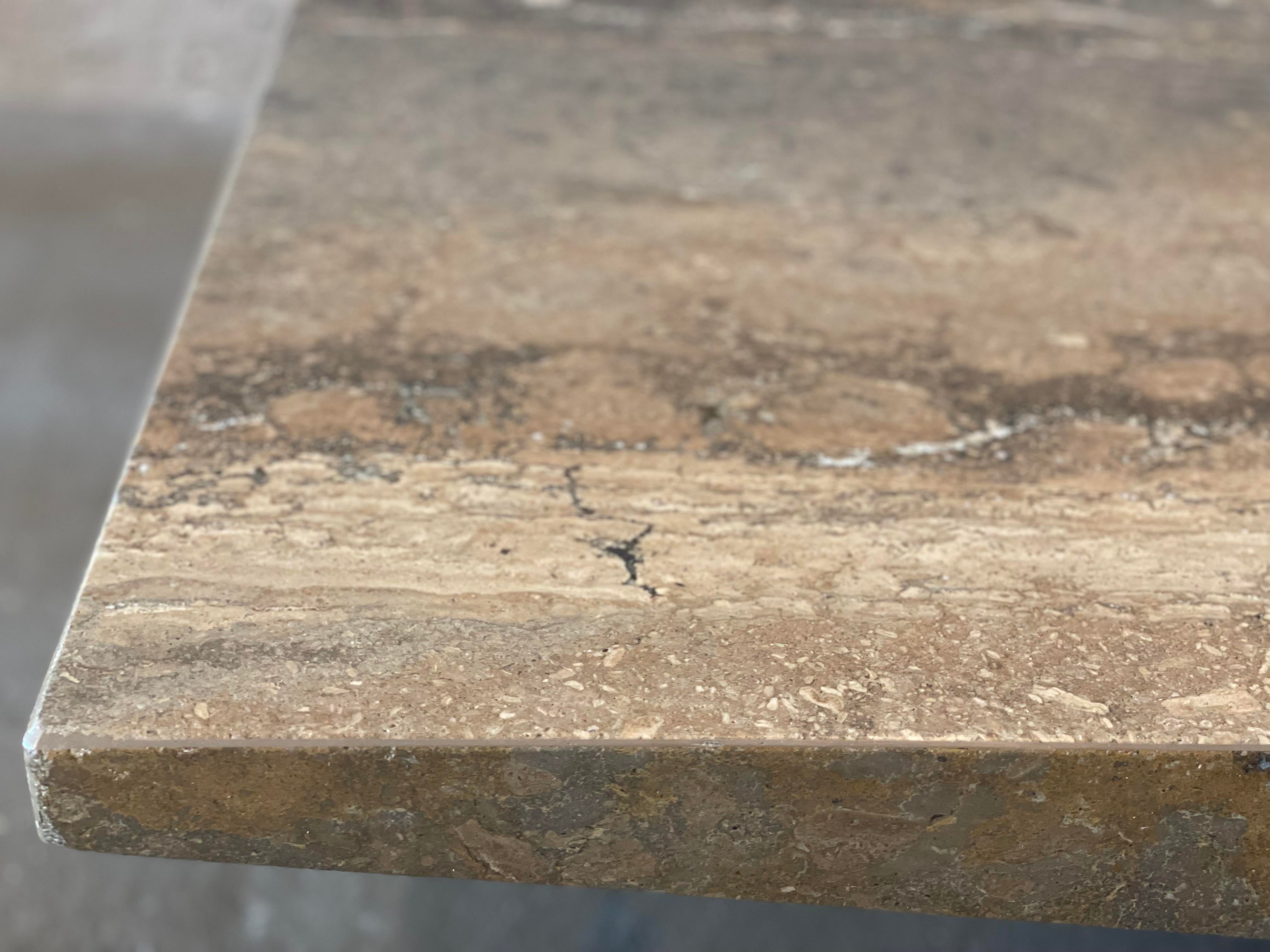 1980s Italian Walnut Travertine Postmodern Coffee Table With Bowed Edge - Honed