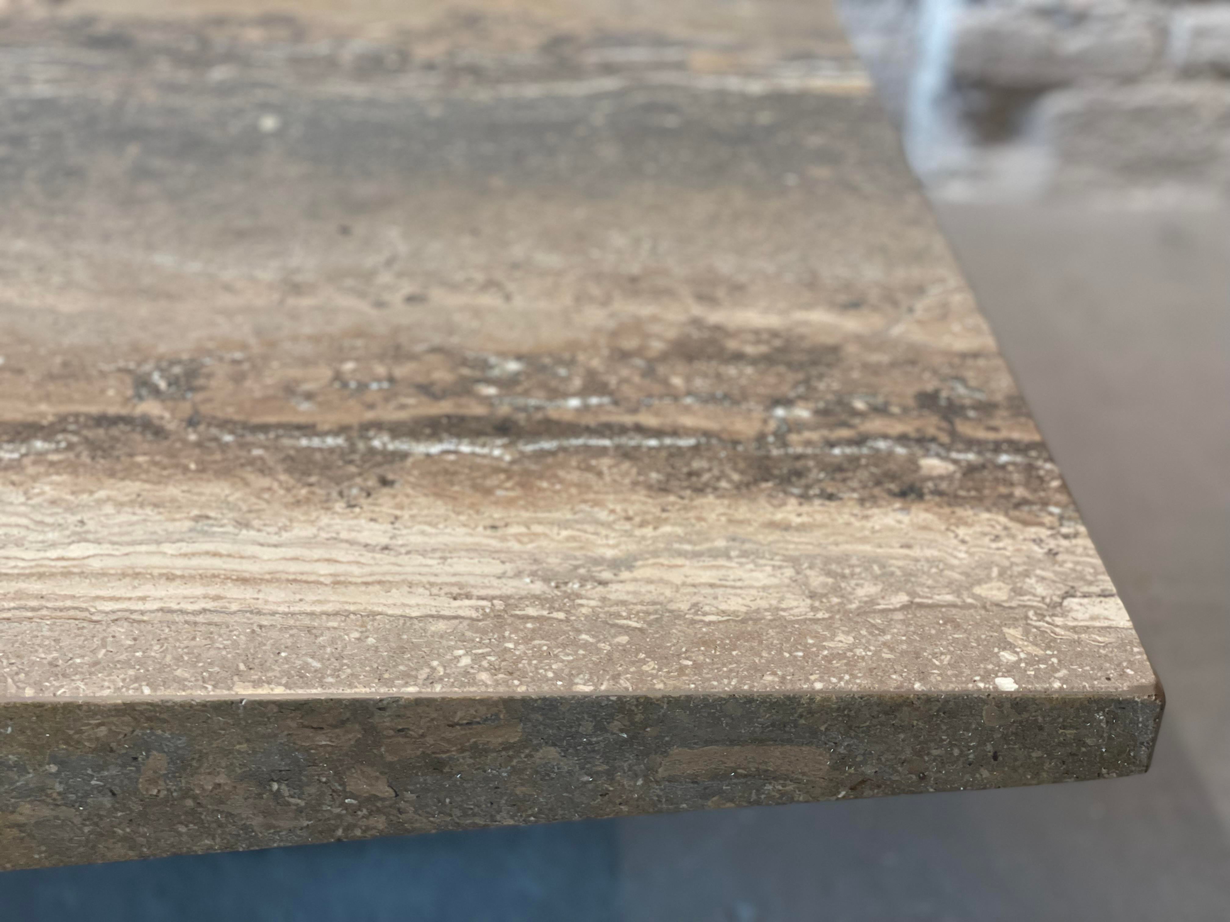 1980s Italian Walnut Travertine Postmodern Coffee Table With Bowed Edge - Honed