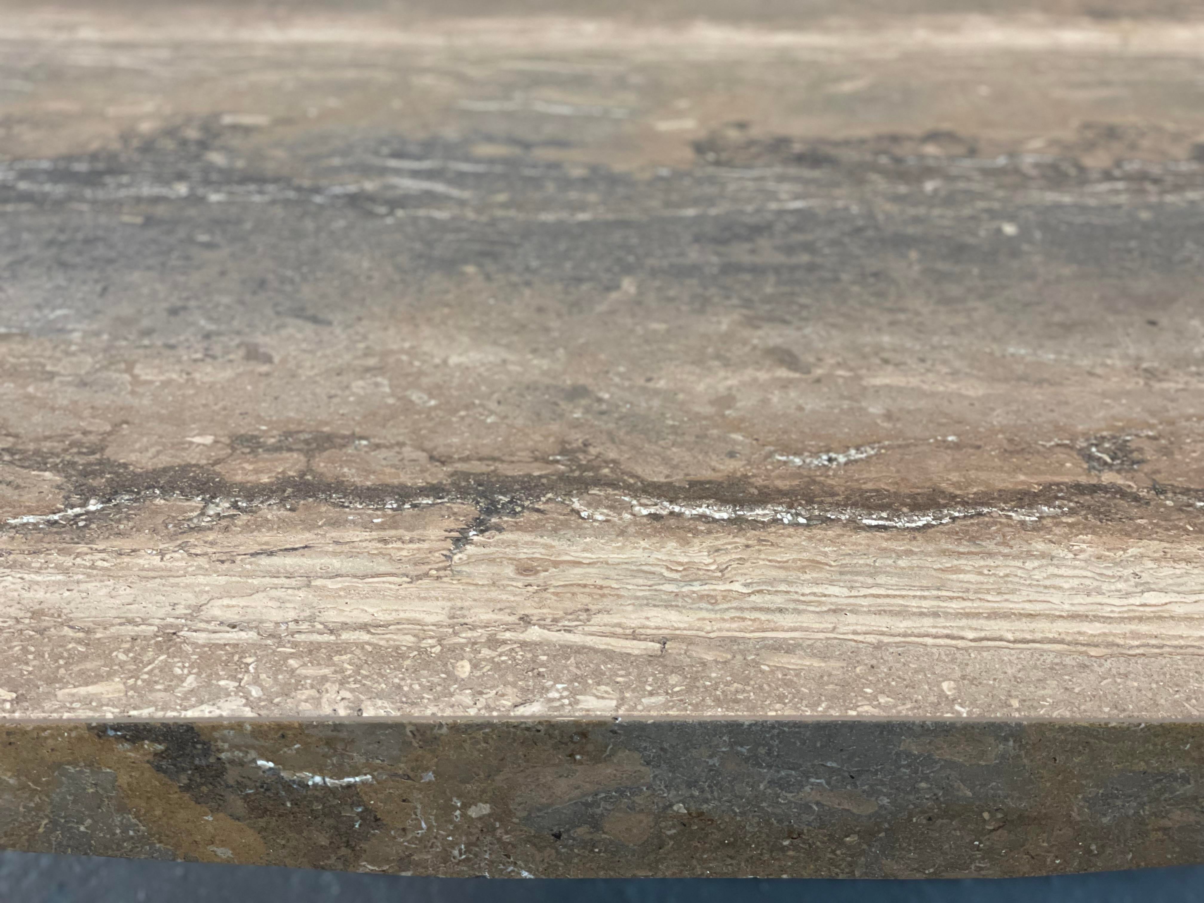 1980s Italian Walnut Travertine Postmodern Coffee Table With Bowed Edge - Honed