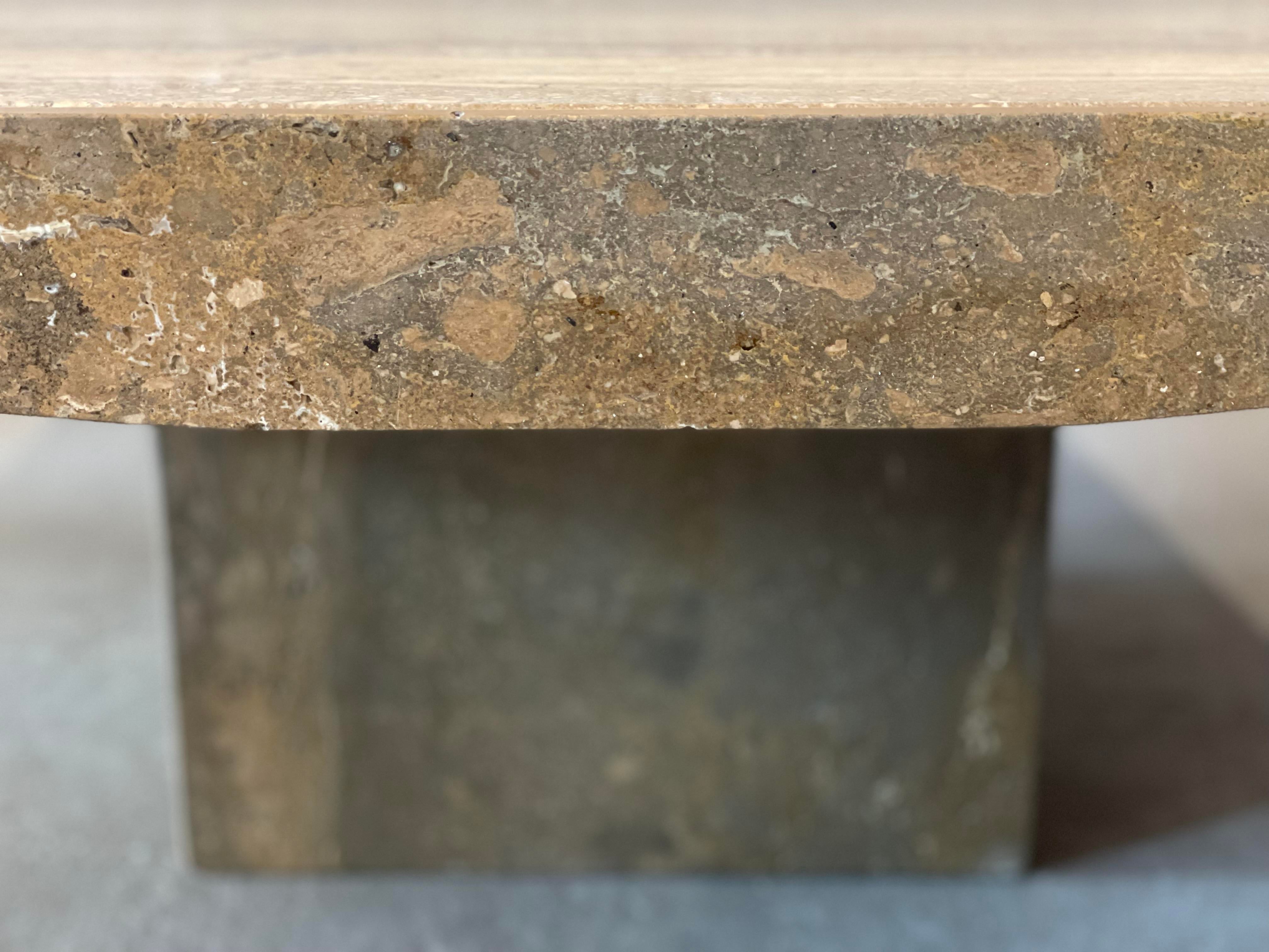1980s Italian Walnut Travertine Postmodern Coffee Table With Bowed Edge - Honed
