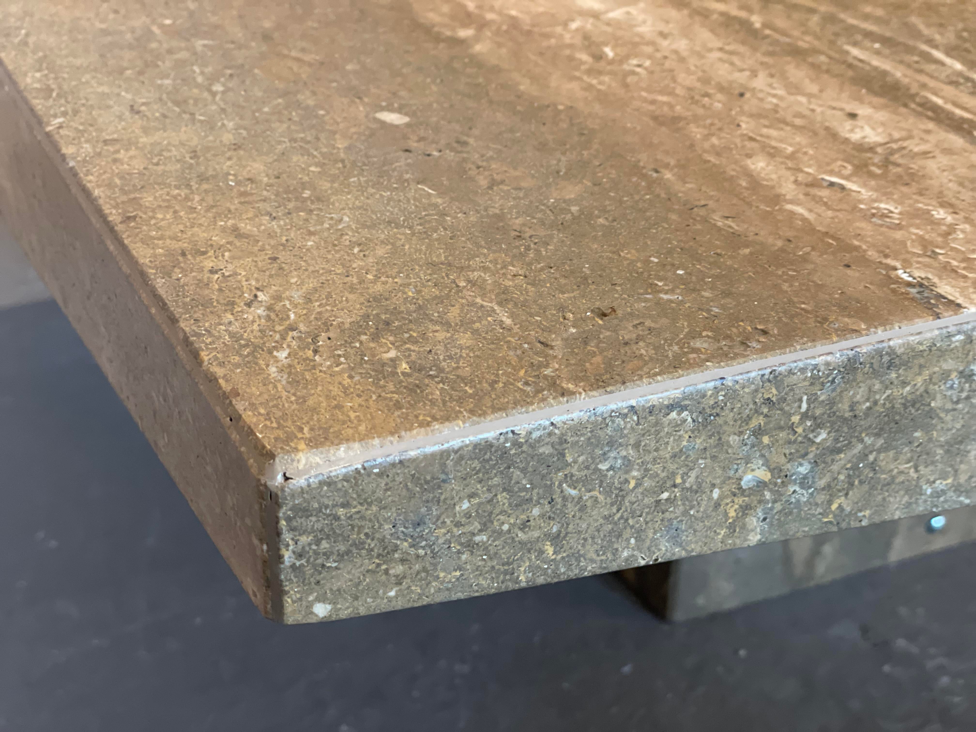 1980s Italian Walnut Travertine Postmodern Coffee Table With Bowed Edge - Honed