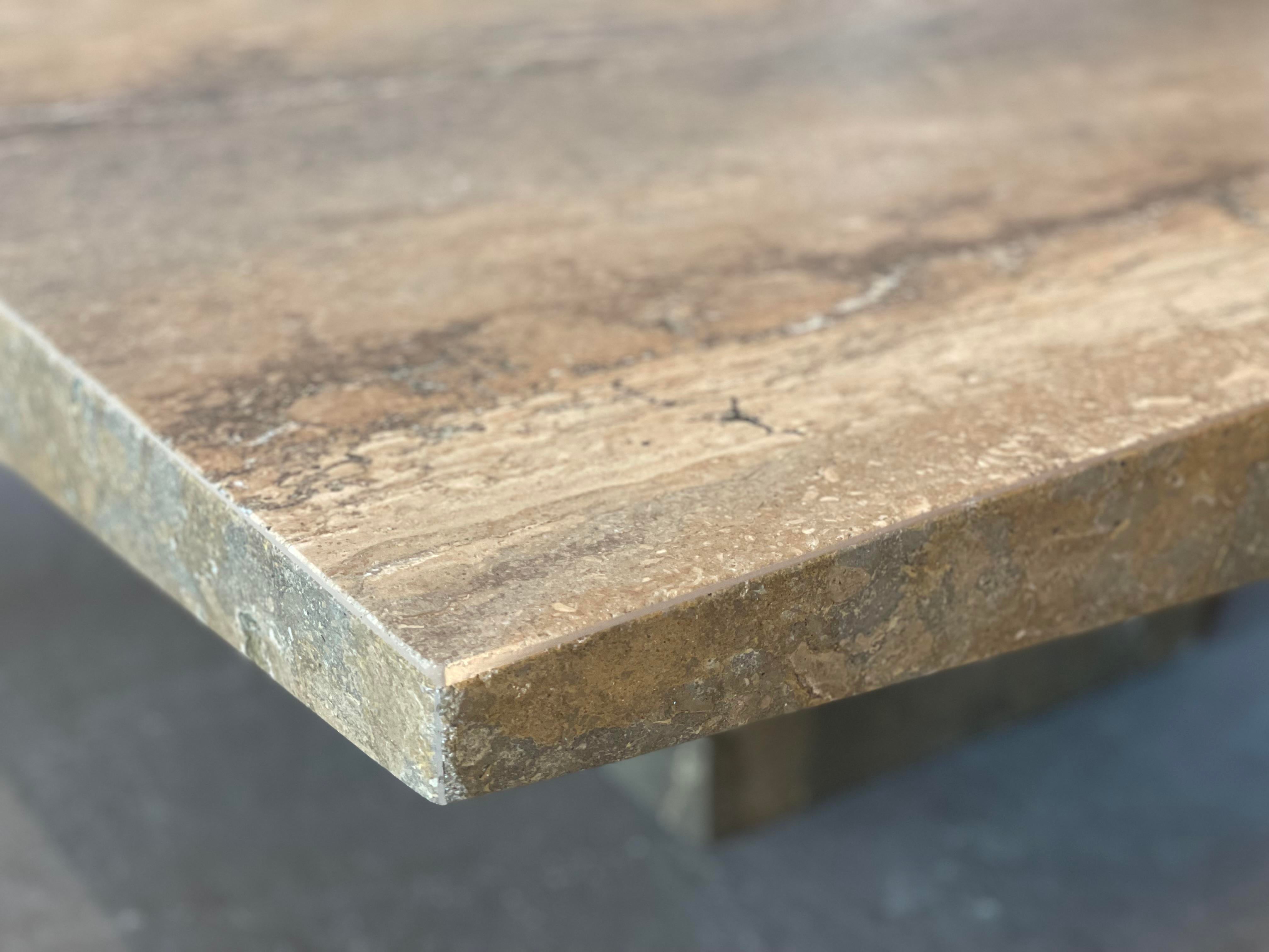 1980s Italian Walnut Travertine Postmodern Coffee Table With Bowed Edge - Honed