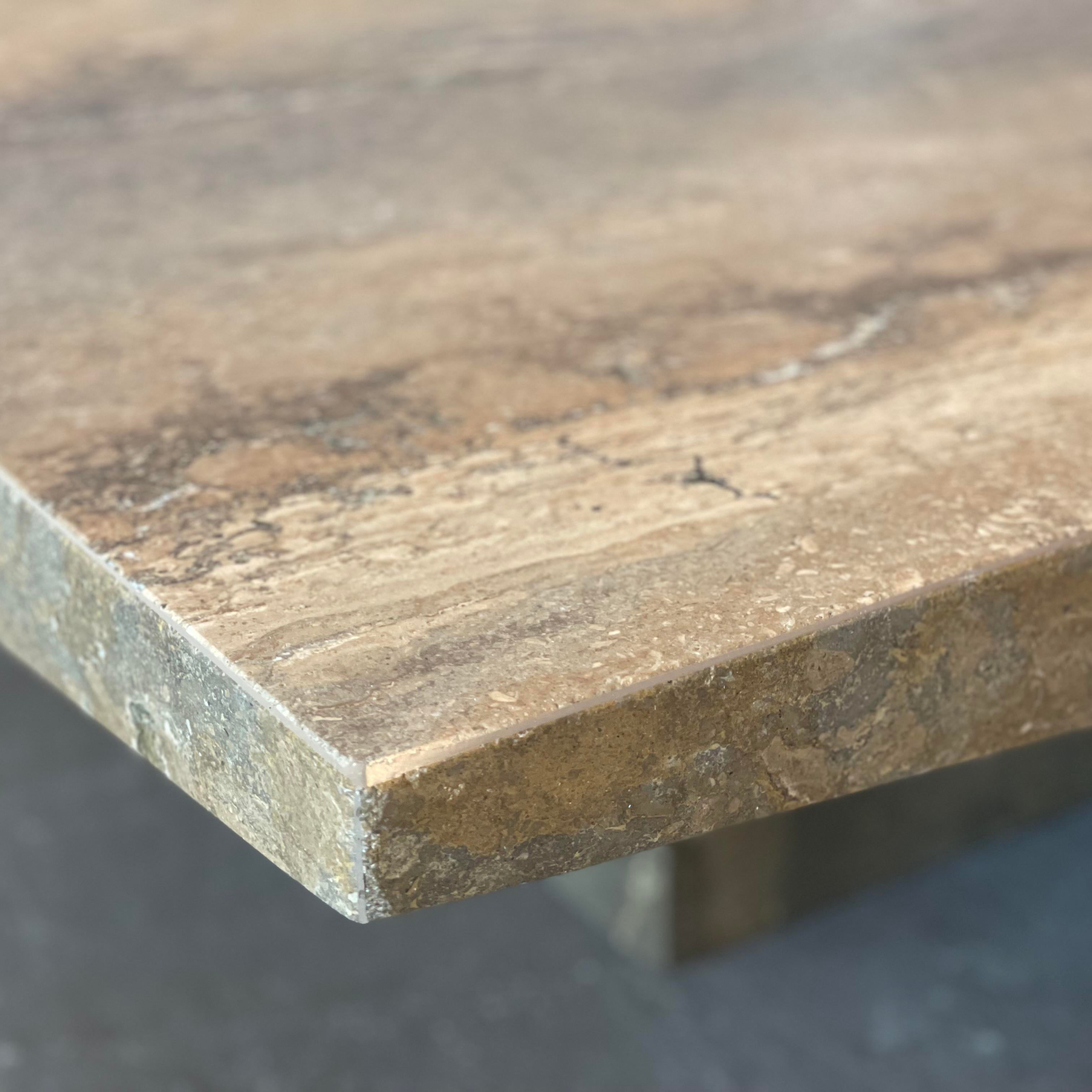 1980s Italian Walnut Travertine Postmodern Coffee Table With Bowed Edge - Honed