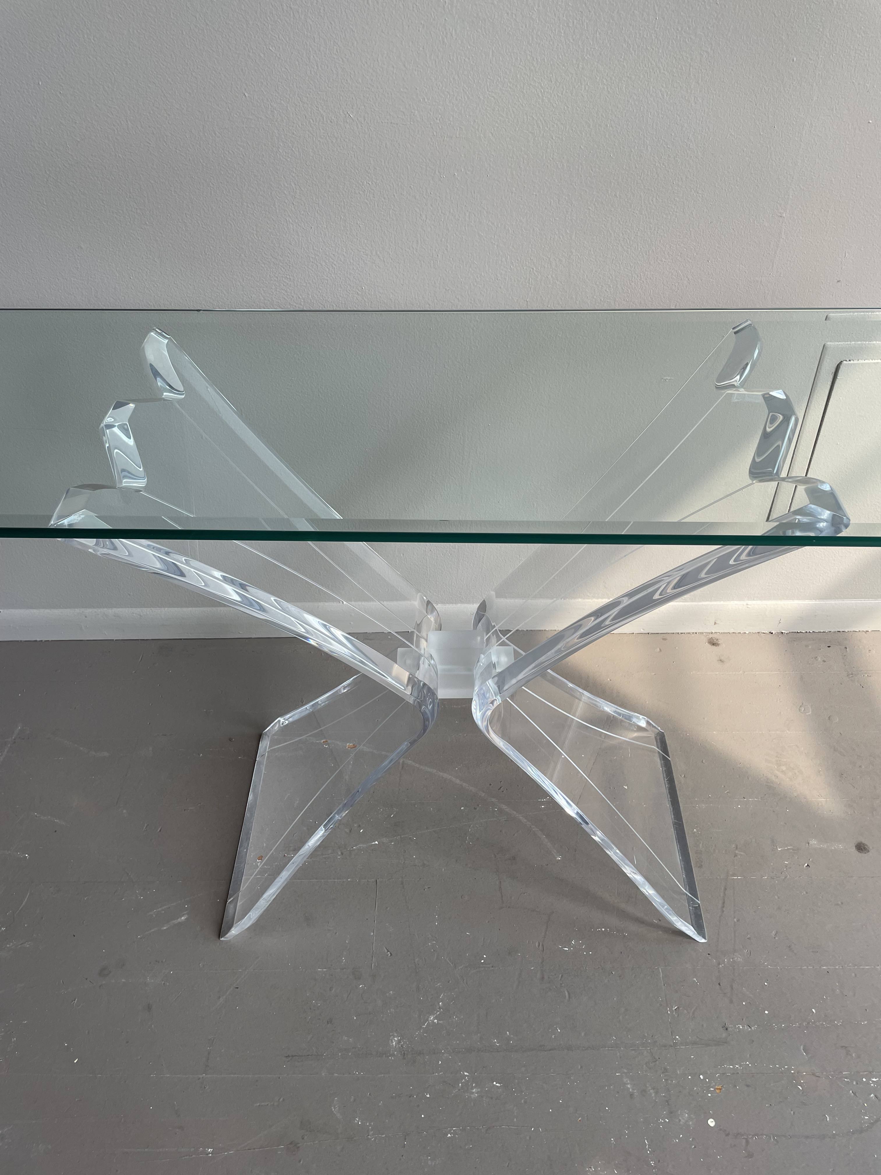 1980s Lucite Console Table With Glass Top Post Modern