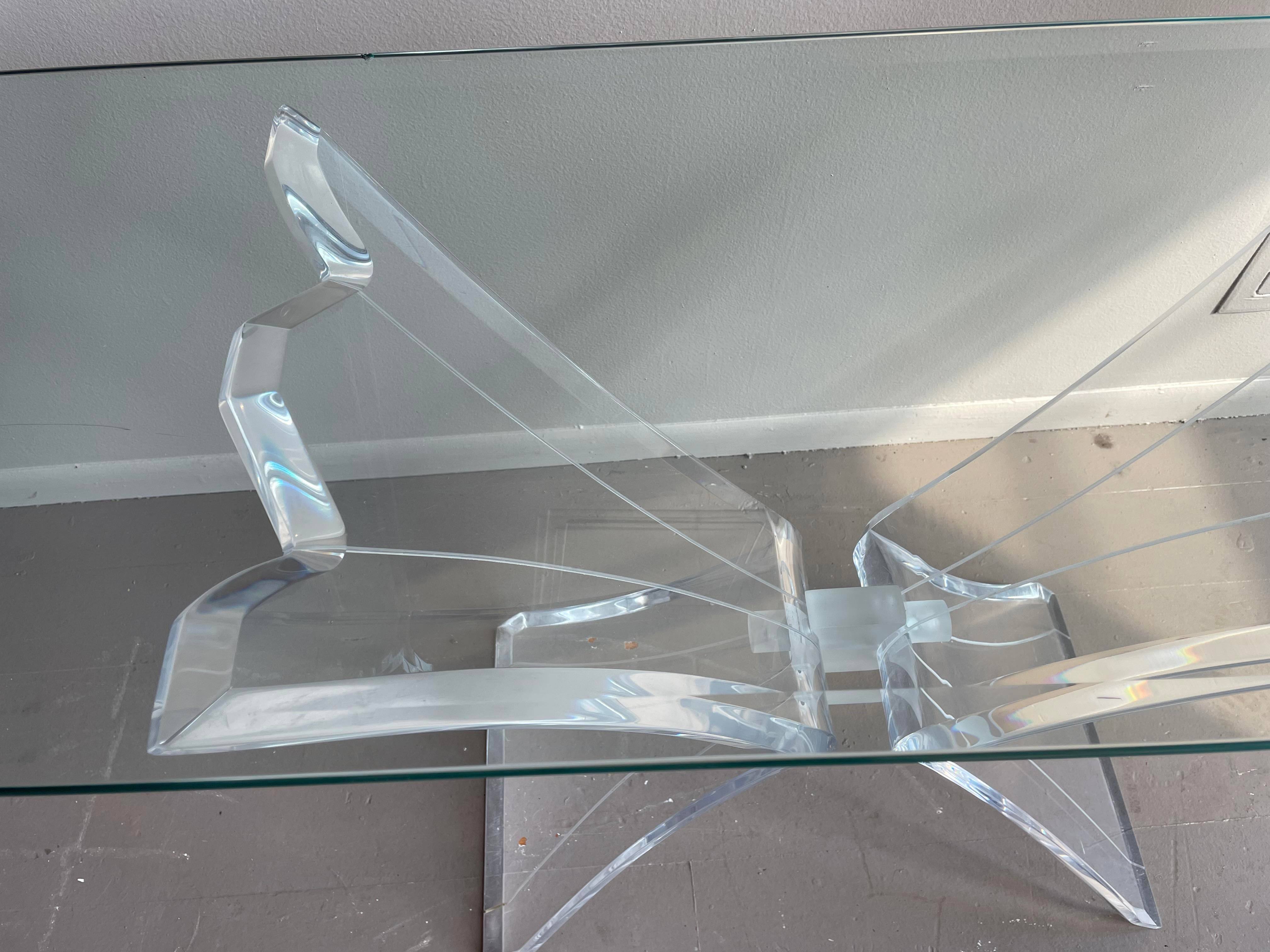 1980s Lucite Console Table With Glass Top Post Modern