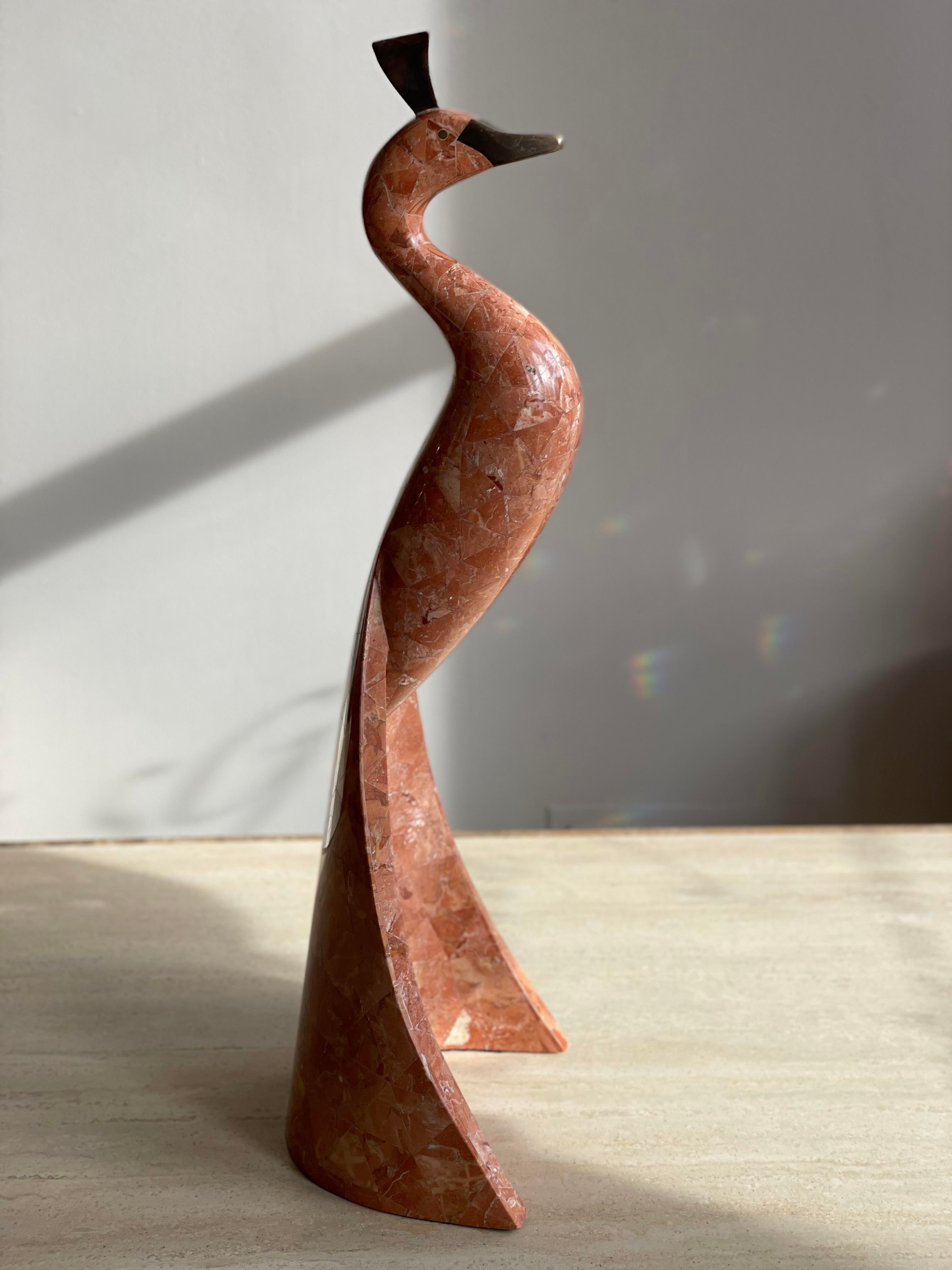1980s Maitland Smith Fossilized Coral Peacock Bird Sculpture