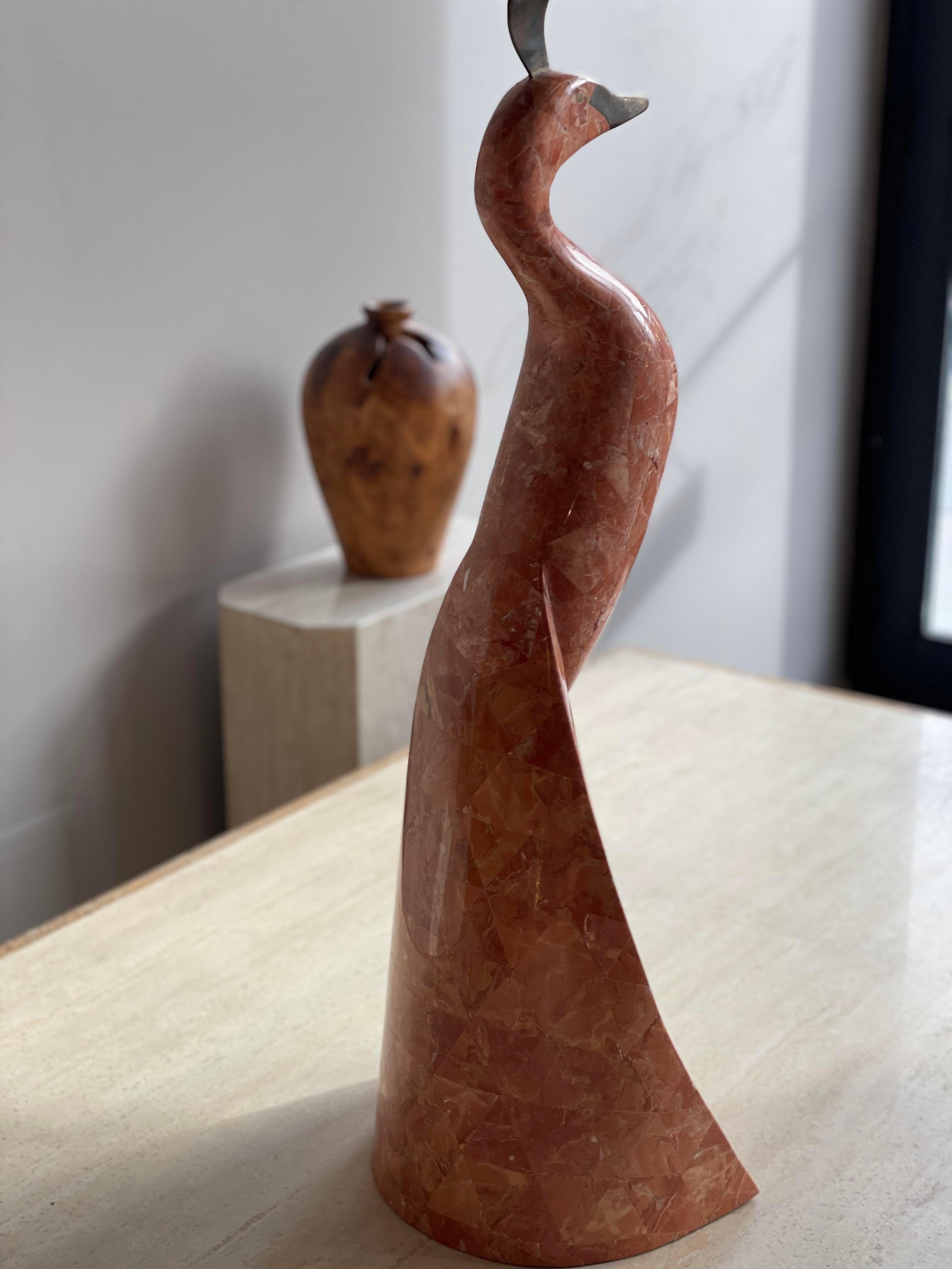 1980s Maitland Smith Fossilized Coral Peacock Bird Sculpture