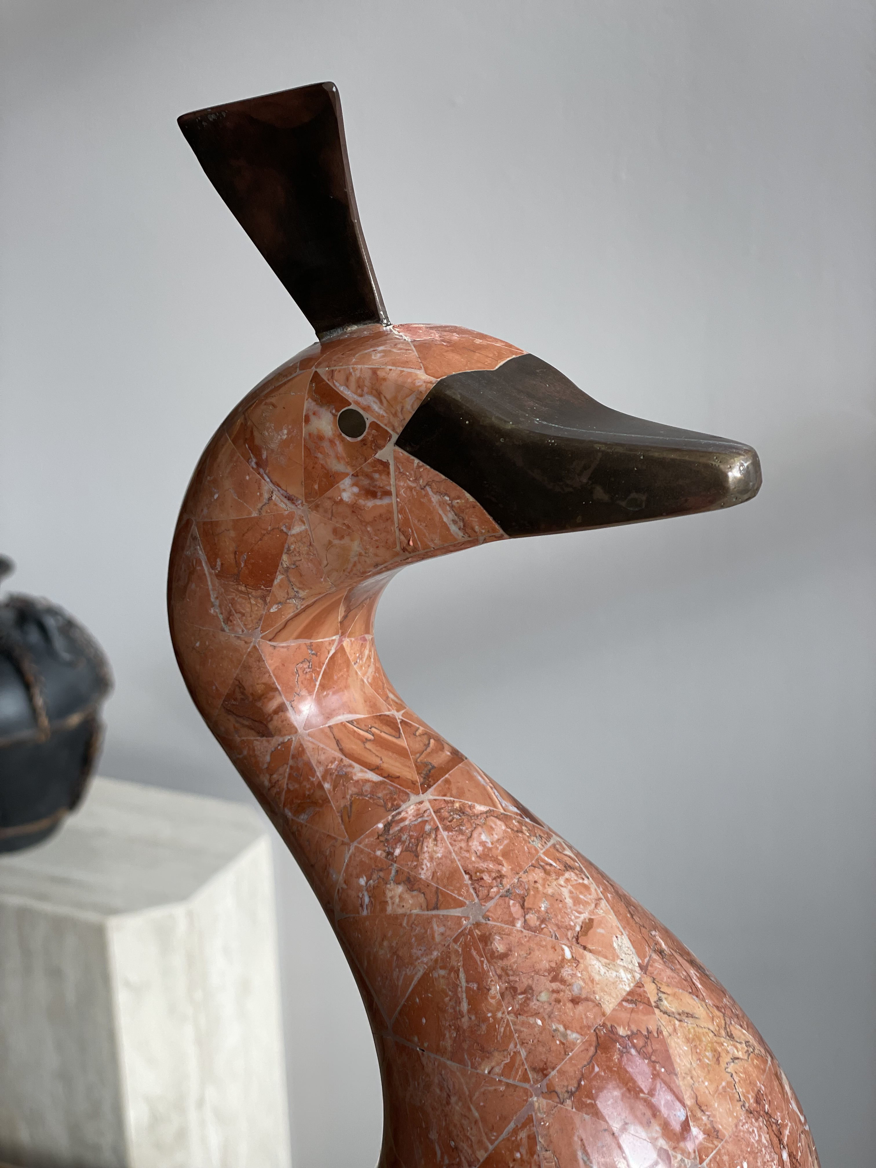 1980s Maitland Smith Fossilized Coral Peacock Bird Sculpture