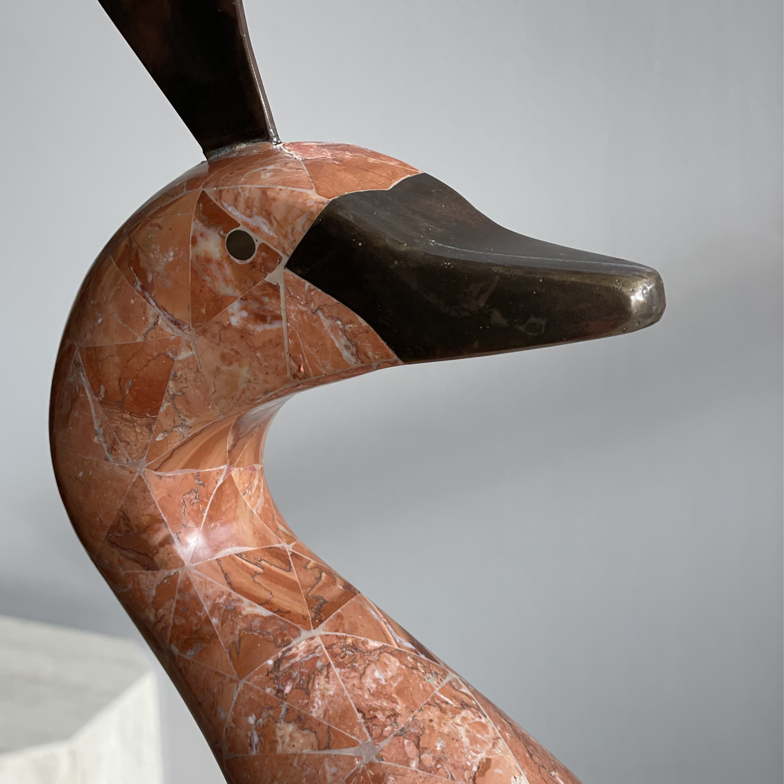 1980s Maitland Smith Fossilized Coral Peacock Bird Sculpture