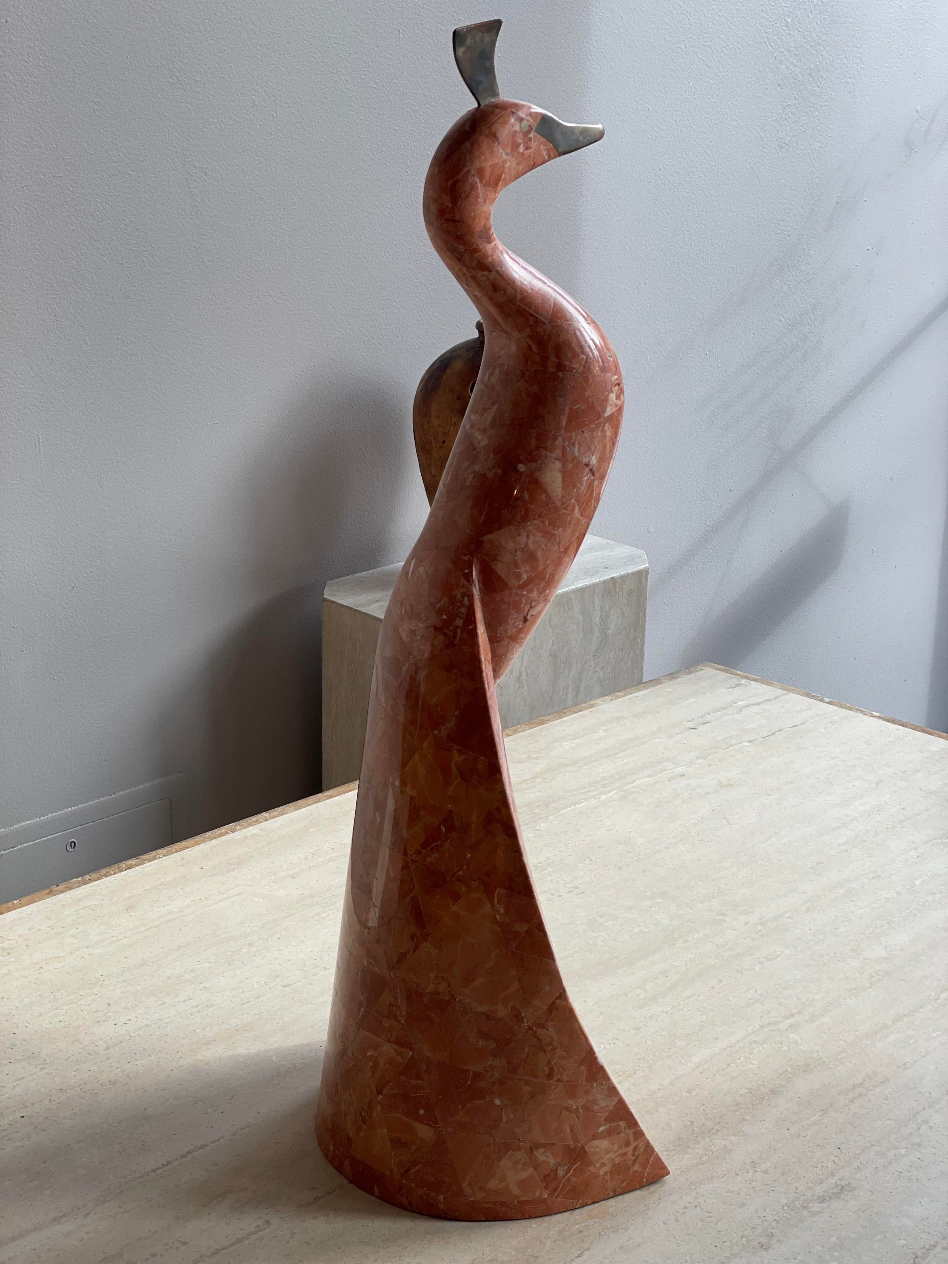 1980s Maitland Smith Fossilized Coral Peacock Bird Sculpture