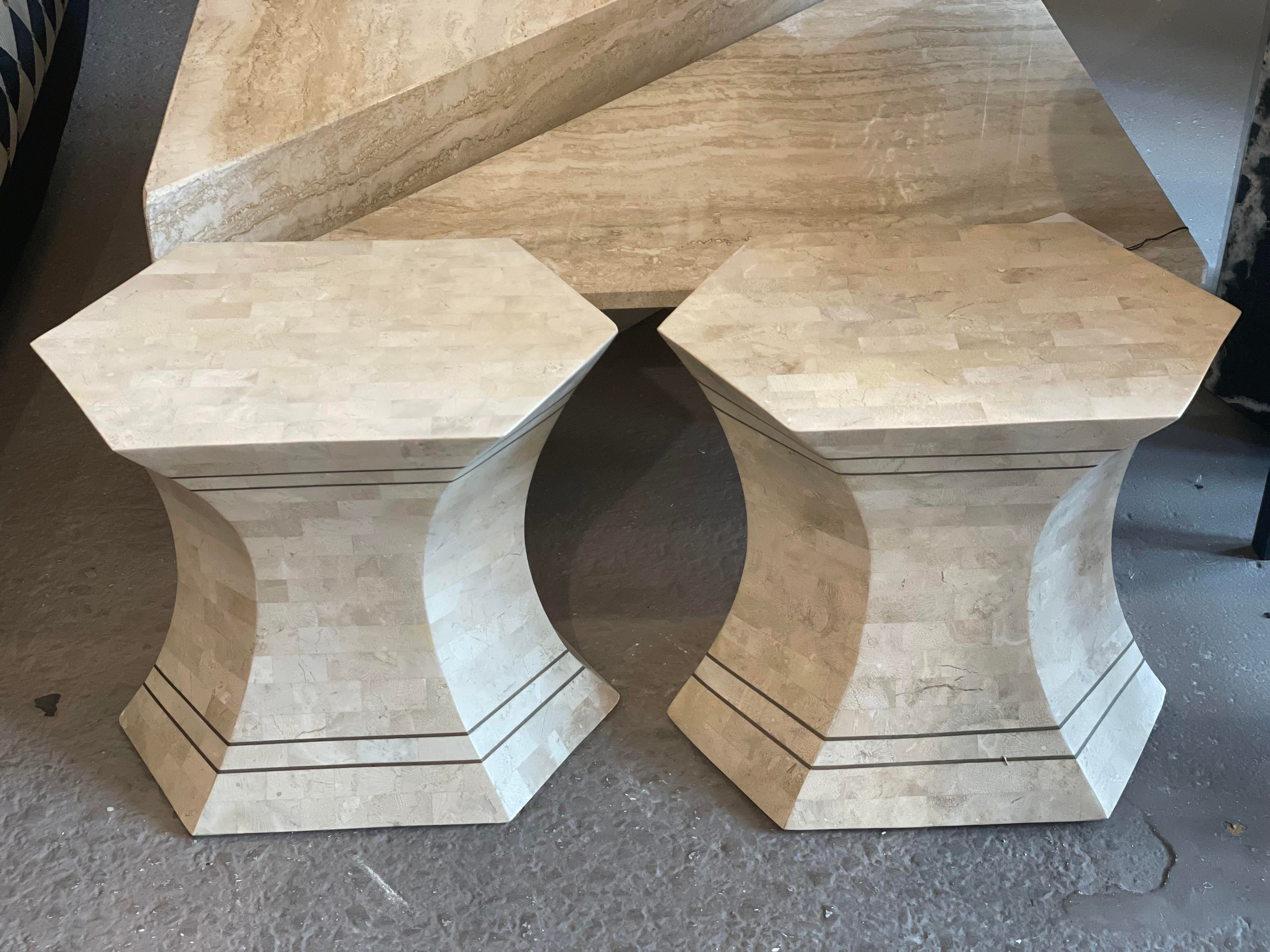 1980s Maitland Smith Tessellated Brass Side Tables - a Pair