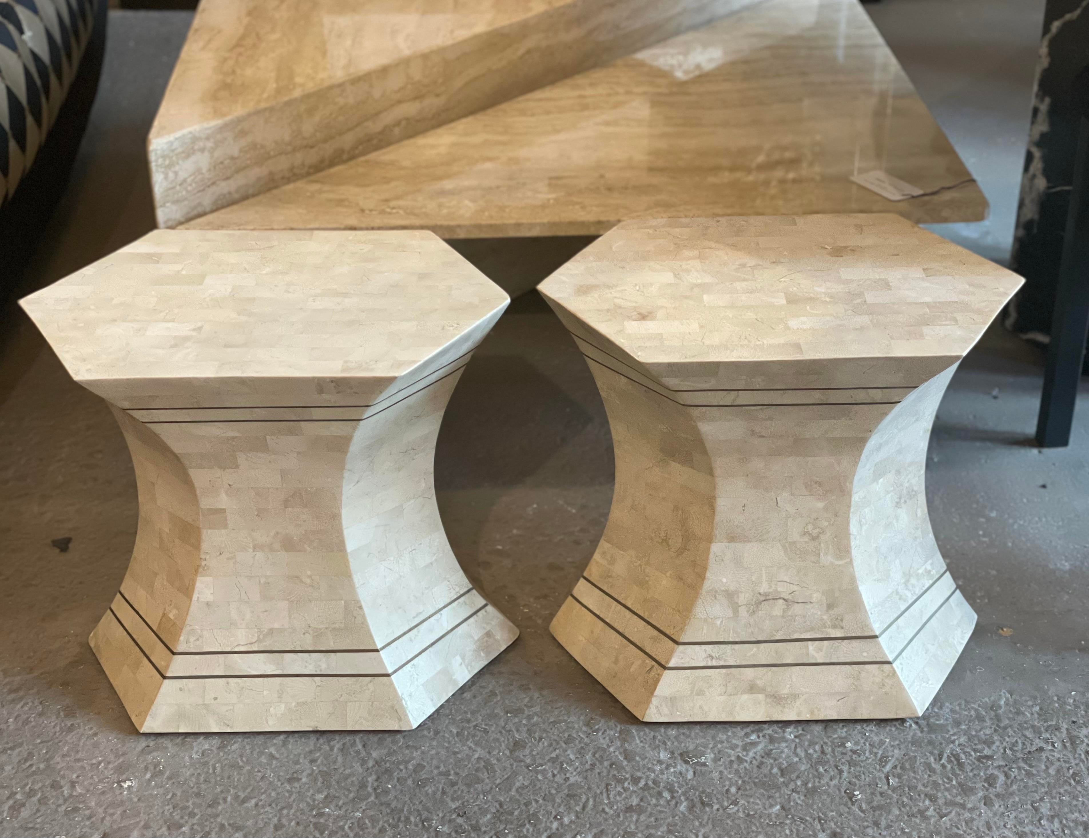 1980s Maitland Smith Tessellated Brass Side Tables - a Pair