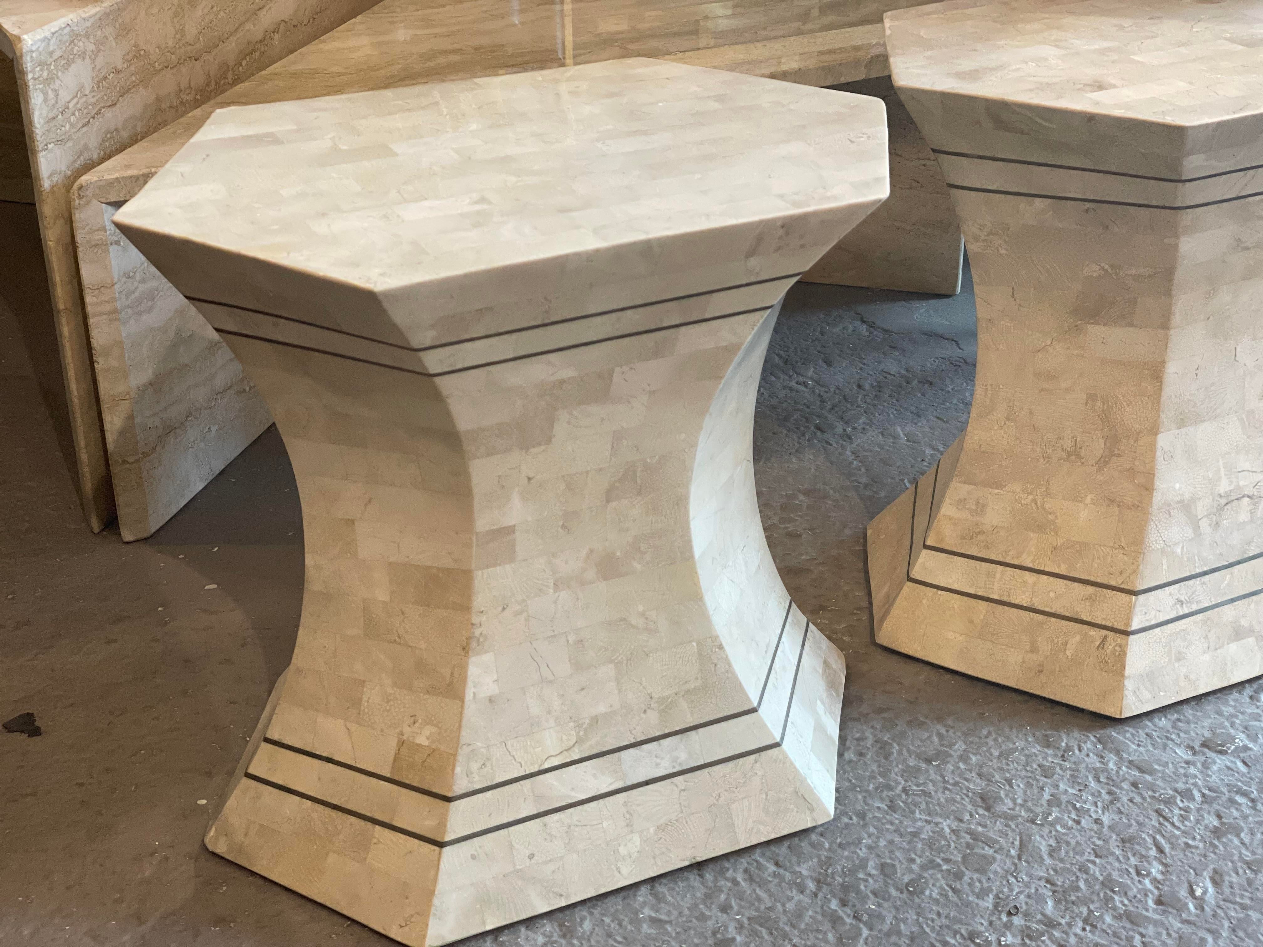 1980s Maitland Smith Tessellated Brass Side Tables - a Pair