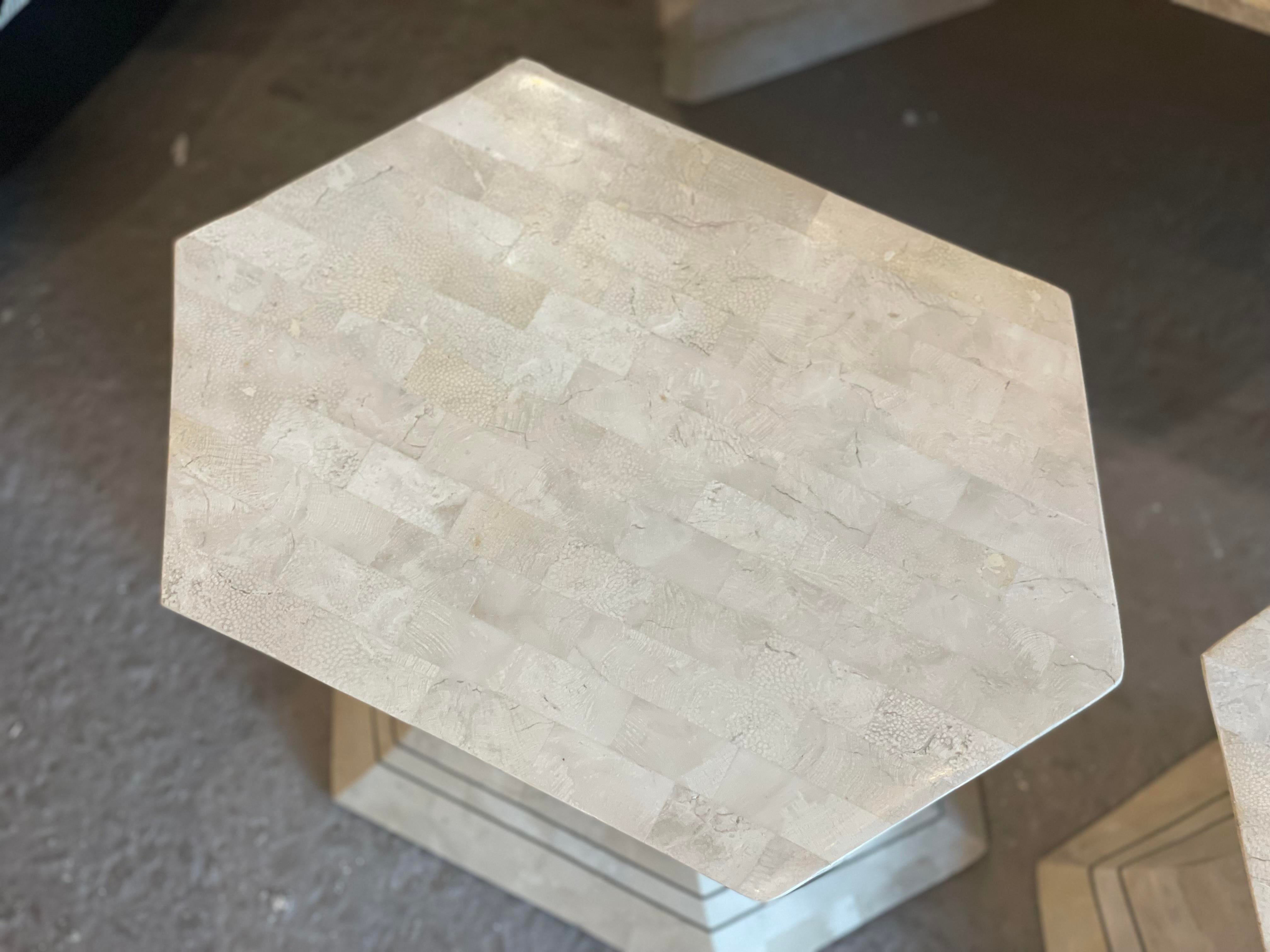 1980s Maitland Smith Tessellated Brass Side Tables - a Pair