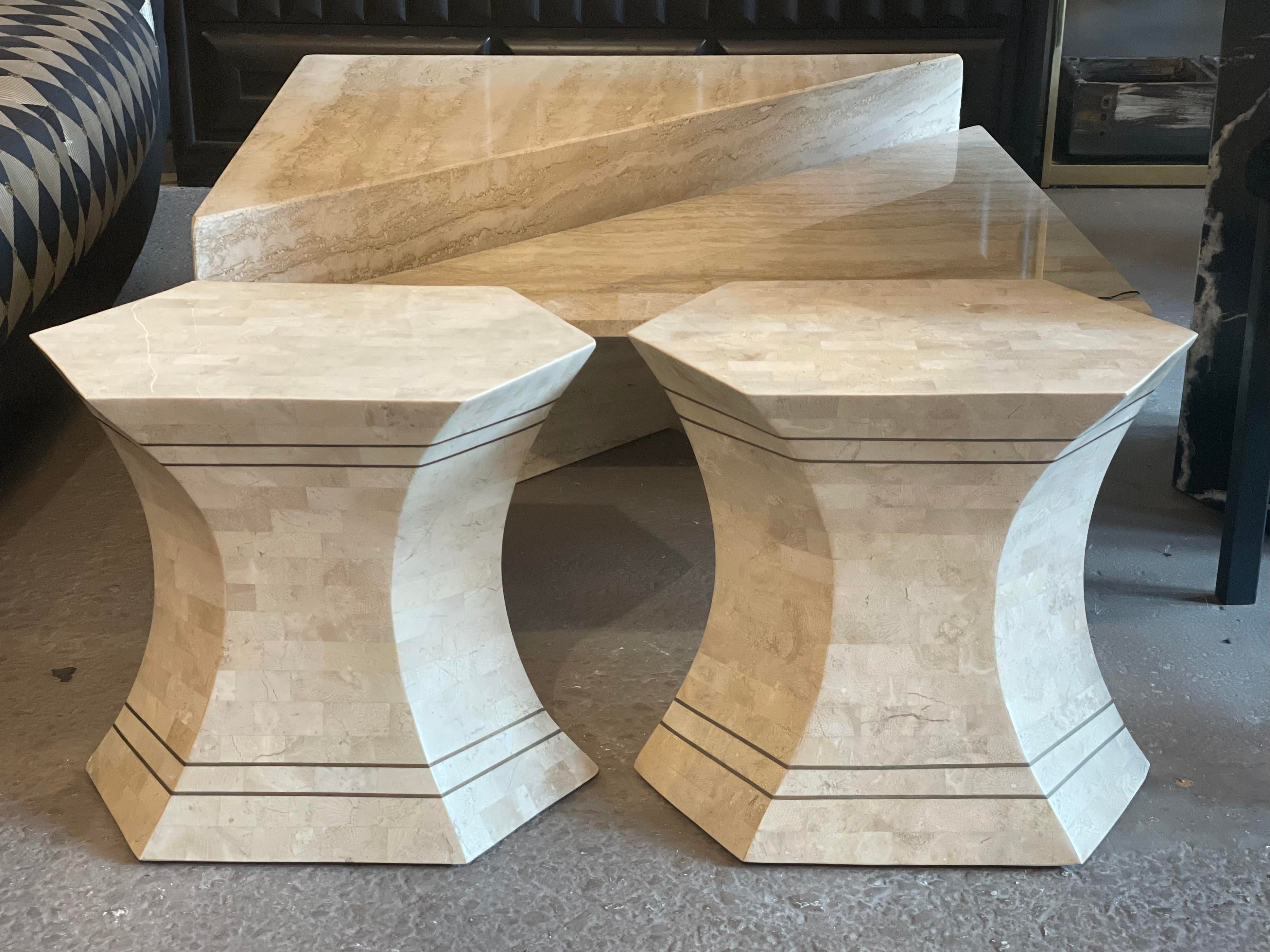 1980s Maitland Smith Tessellated Brass Side Tables - a Pair