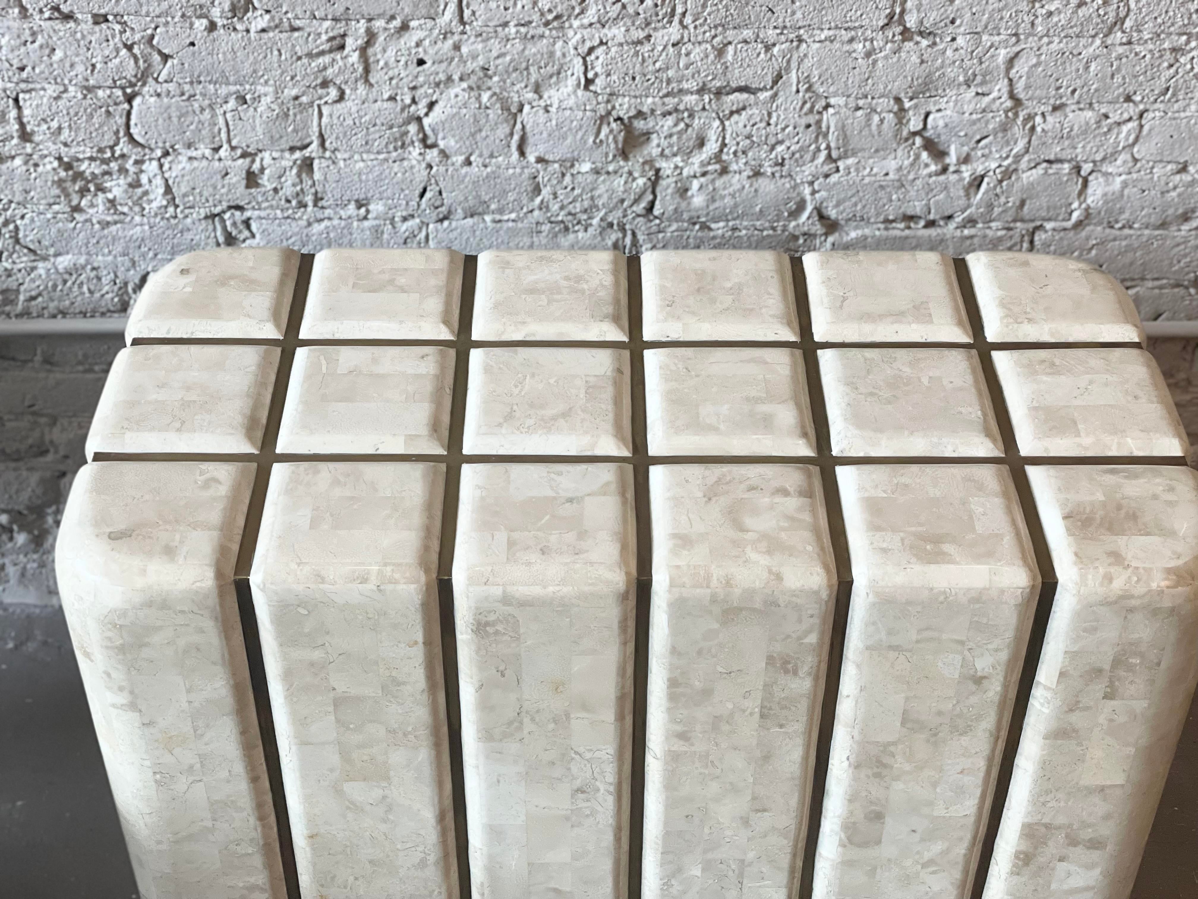1980s Maitland-Smith Tessellated Stone and Brass Pedestal Table Base