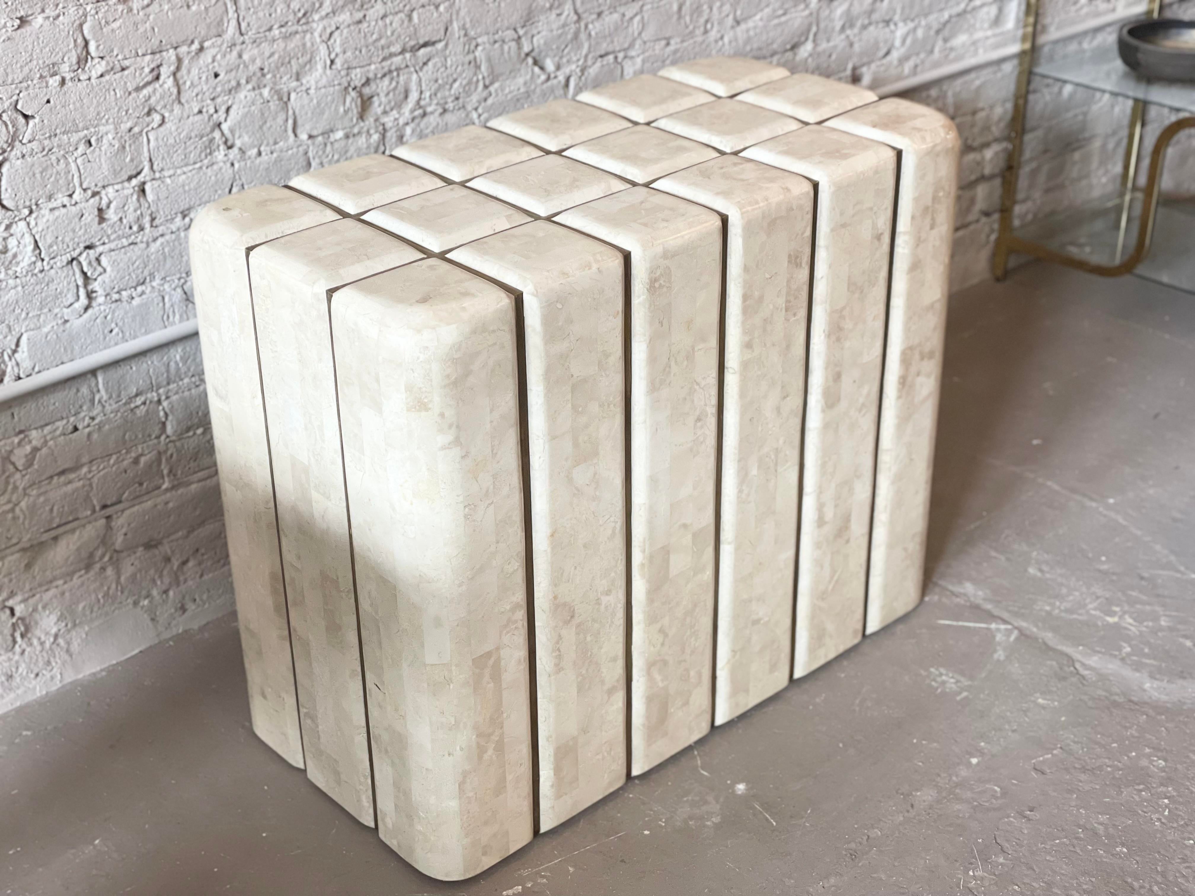 1980s Maitland-Smith Tessellated Stone and Brass Pedestal Table Base