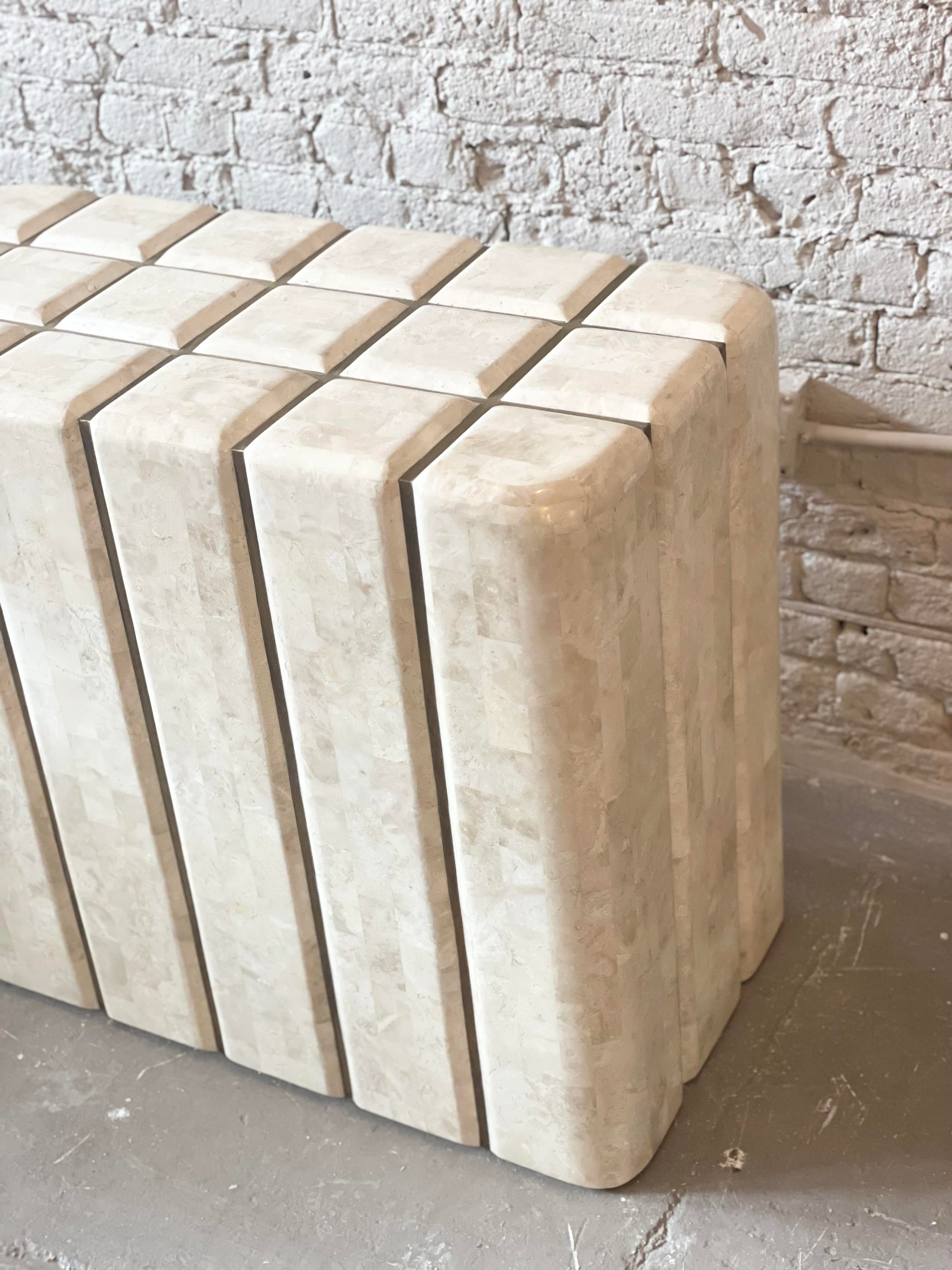 1980s Maitland-Smith Tessellated Stone and Brass Pedestal Table Base