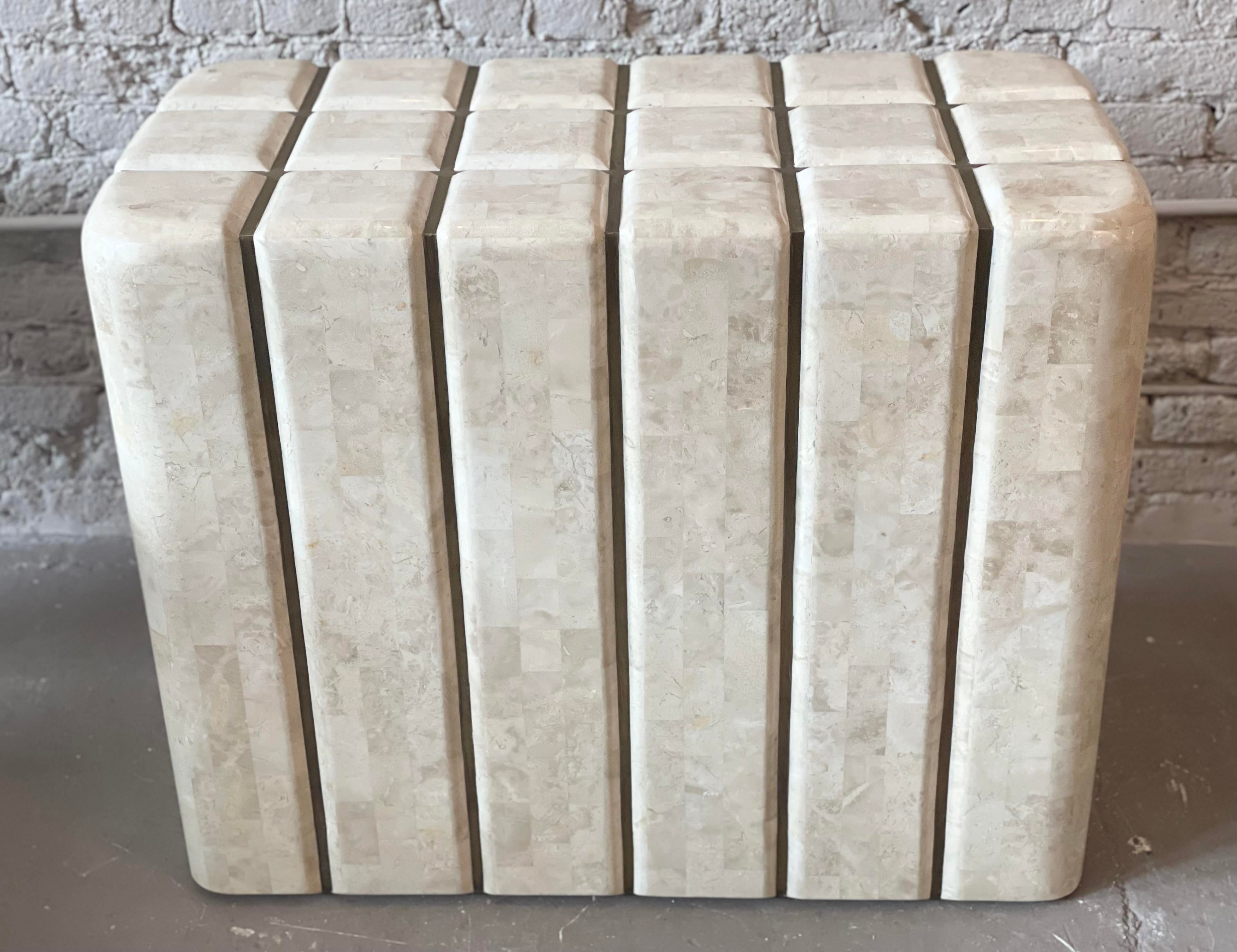 1980s Maitland-Smith Tessellated Stone and Brass Pedestal Table Base