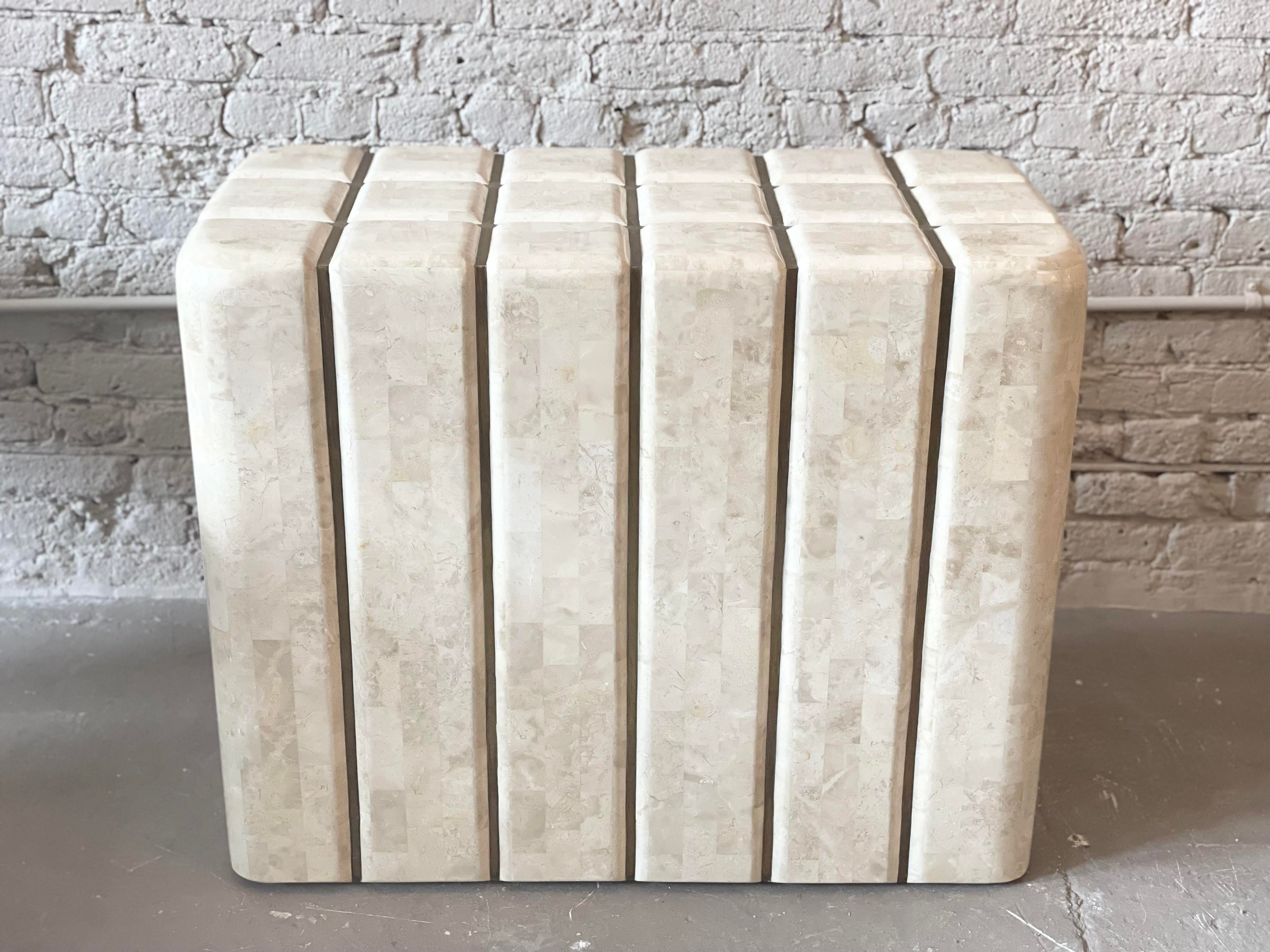 1980s Maitland-Smith Tessellated Stone and Brass Pedestal Table Base
