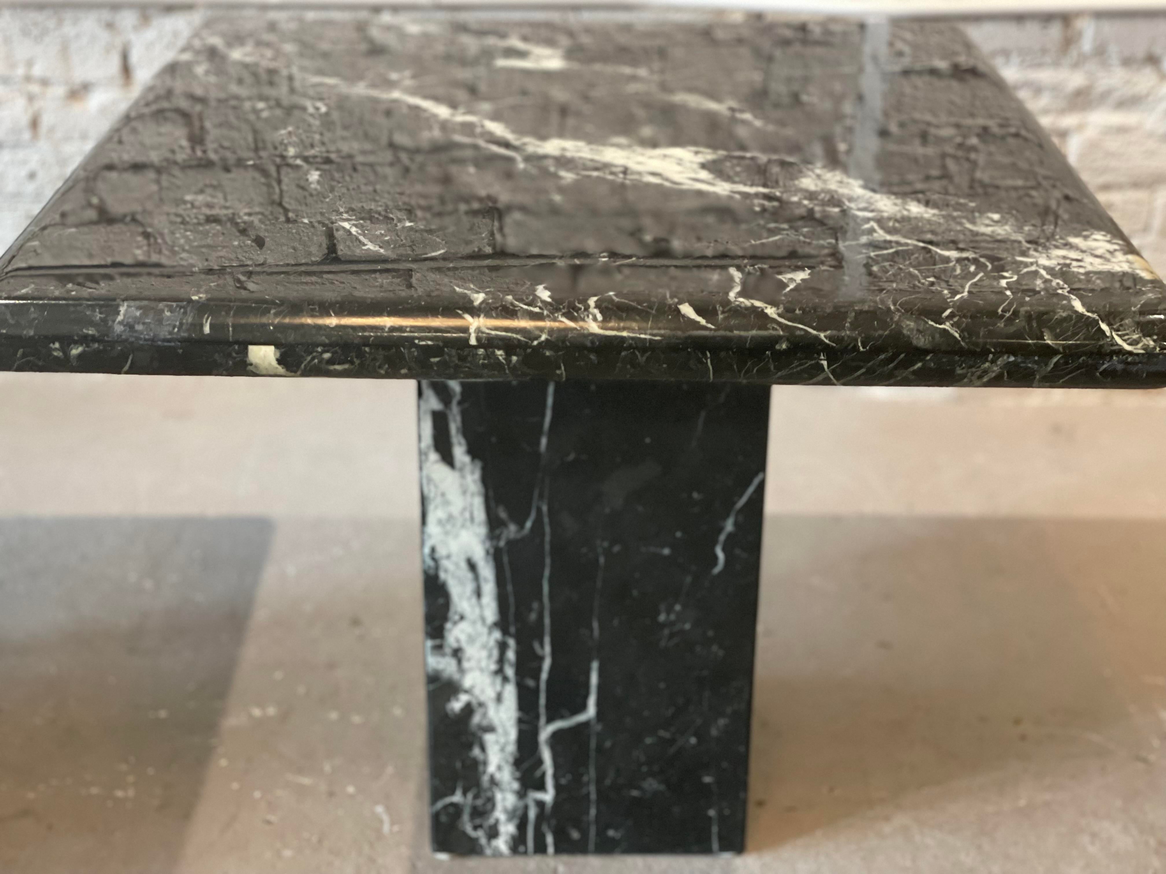 1980s Nero Marquina Black Marble Postmodern Side Tables - a Pair