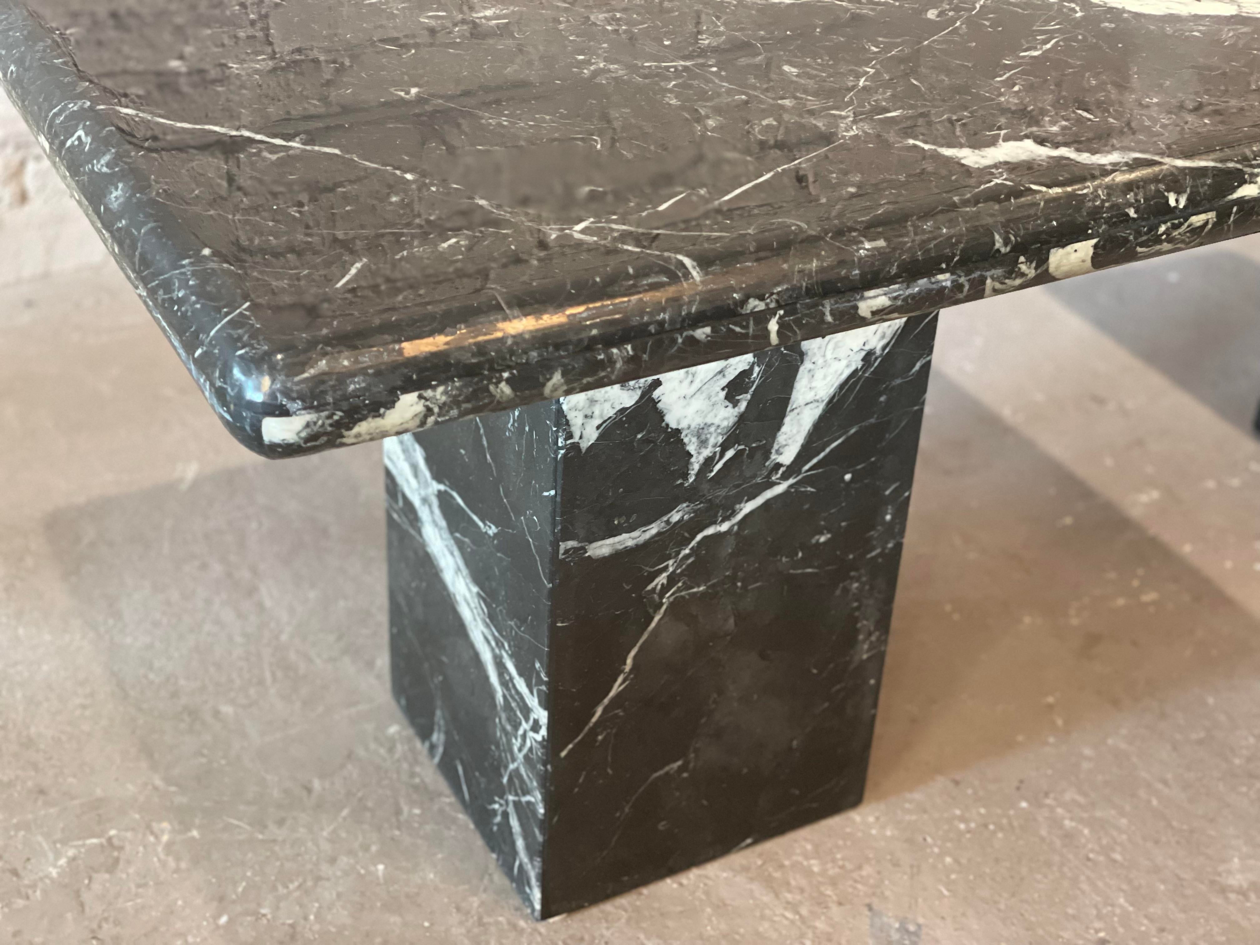 1980s Nero Marquina Black Marble Postmodern Side Tables - a Pair