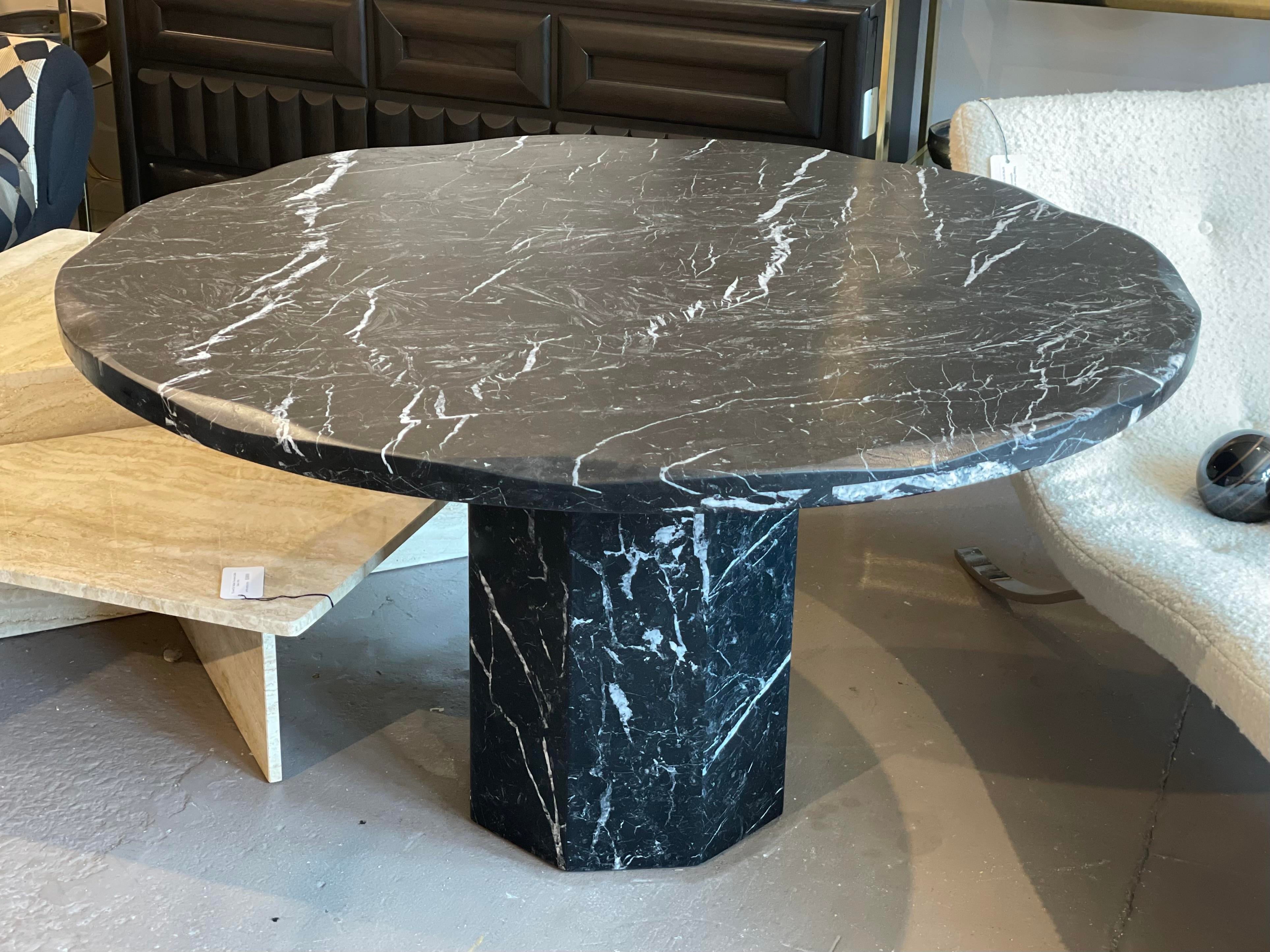 1980s Nero Marquina Marble Postmodern Dining Table