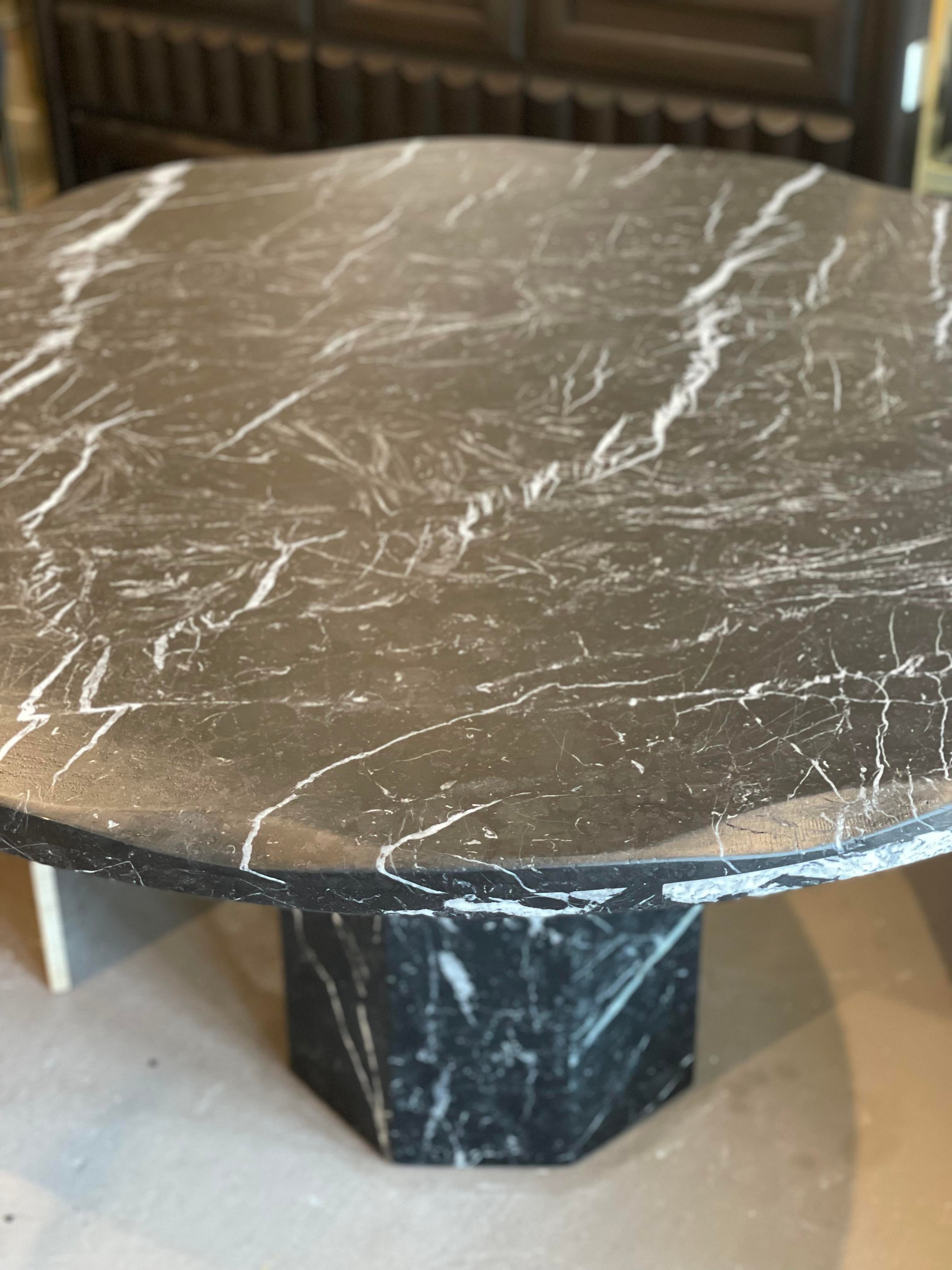 1980s Nero Marquina Marble Postmodern Dining Table