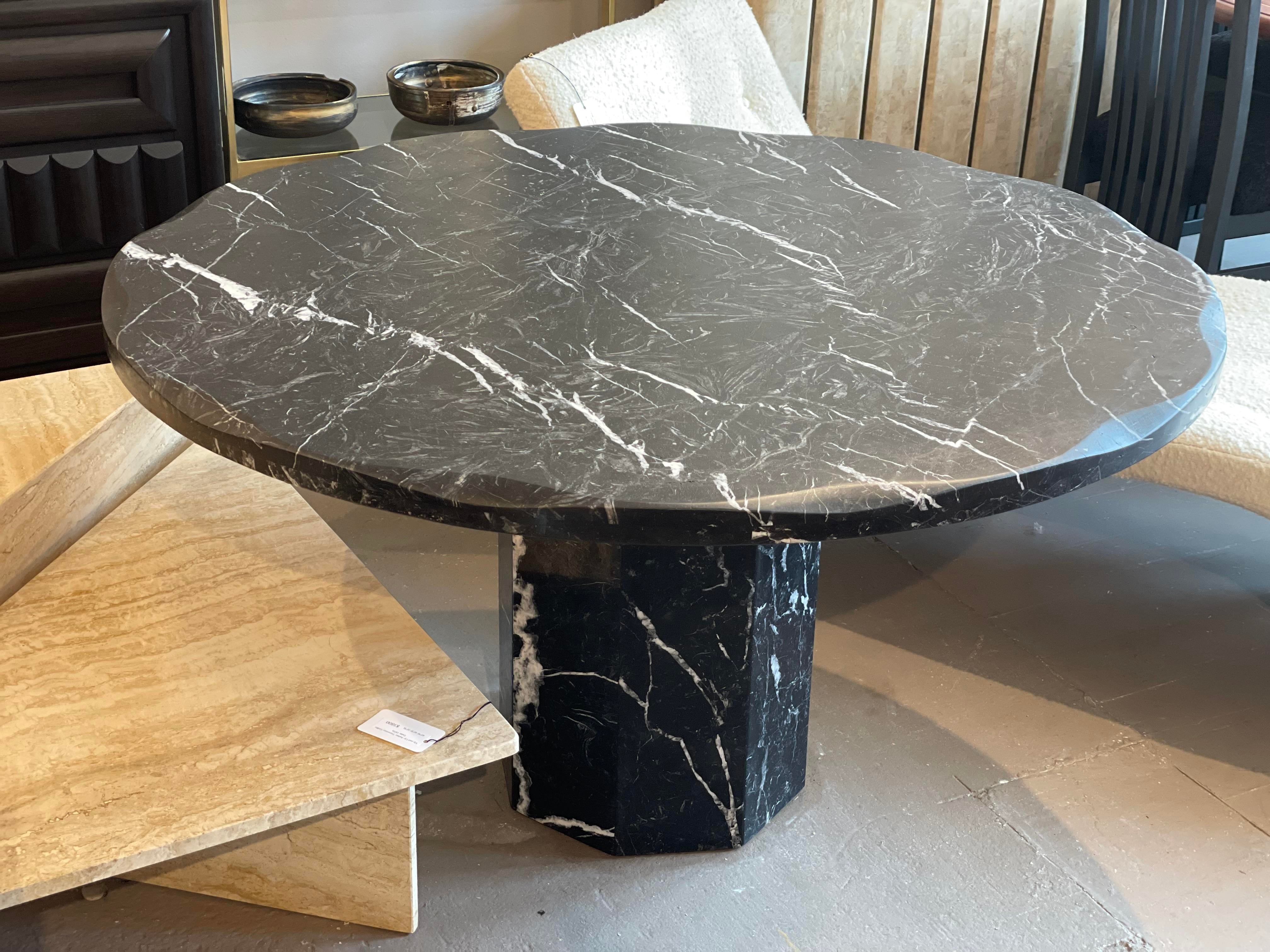 1980s Nero Marquina Marble Postmodern Dining Table