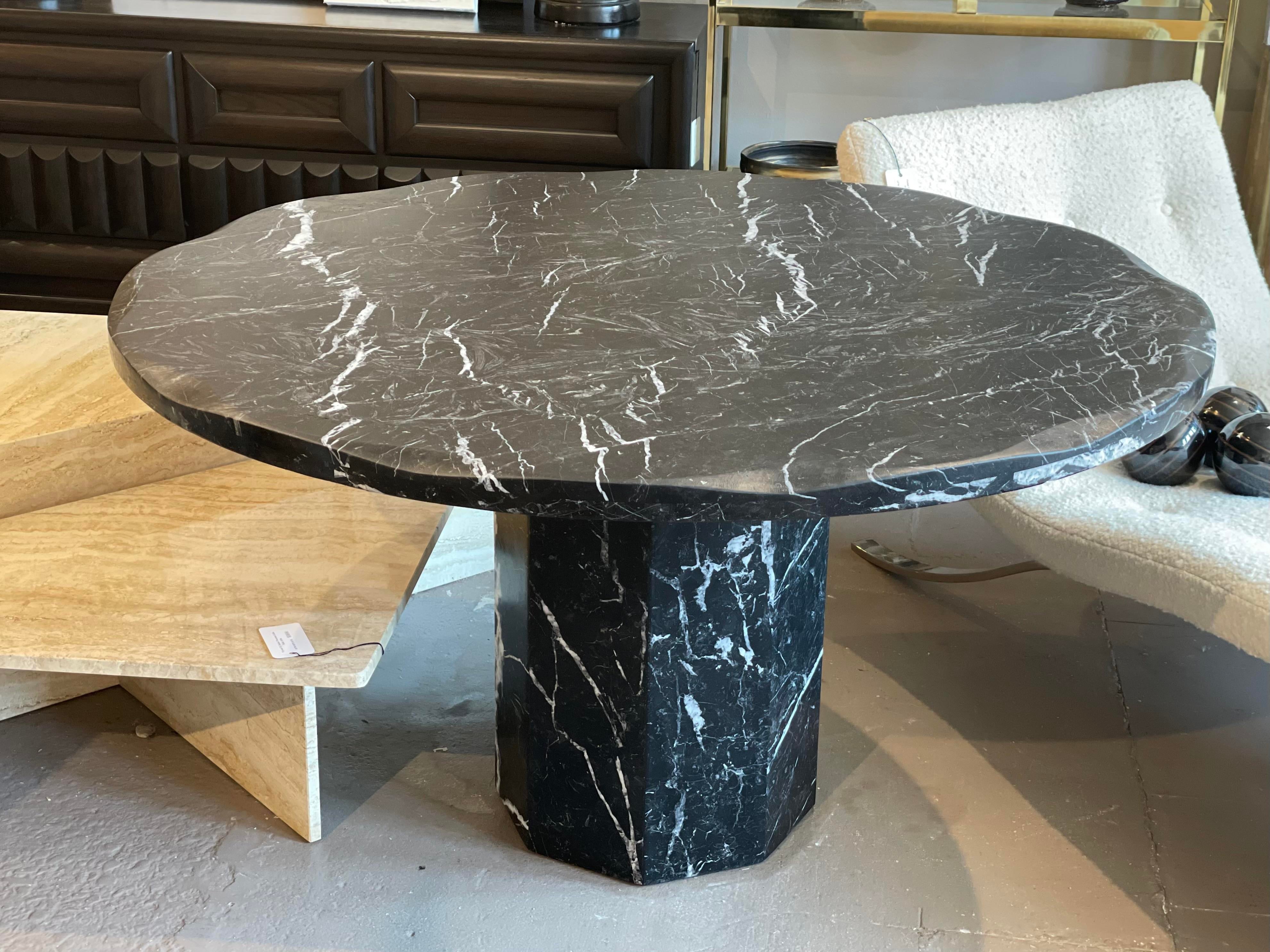 1980s Nero Marquina Marble Postmodern Dining Table