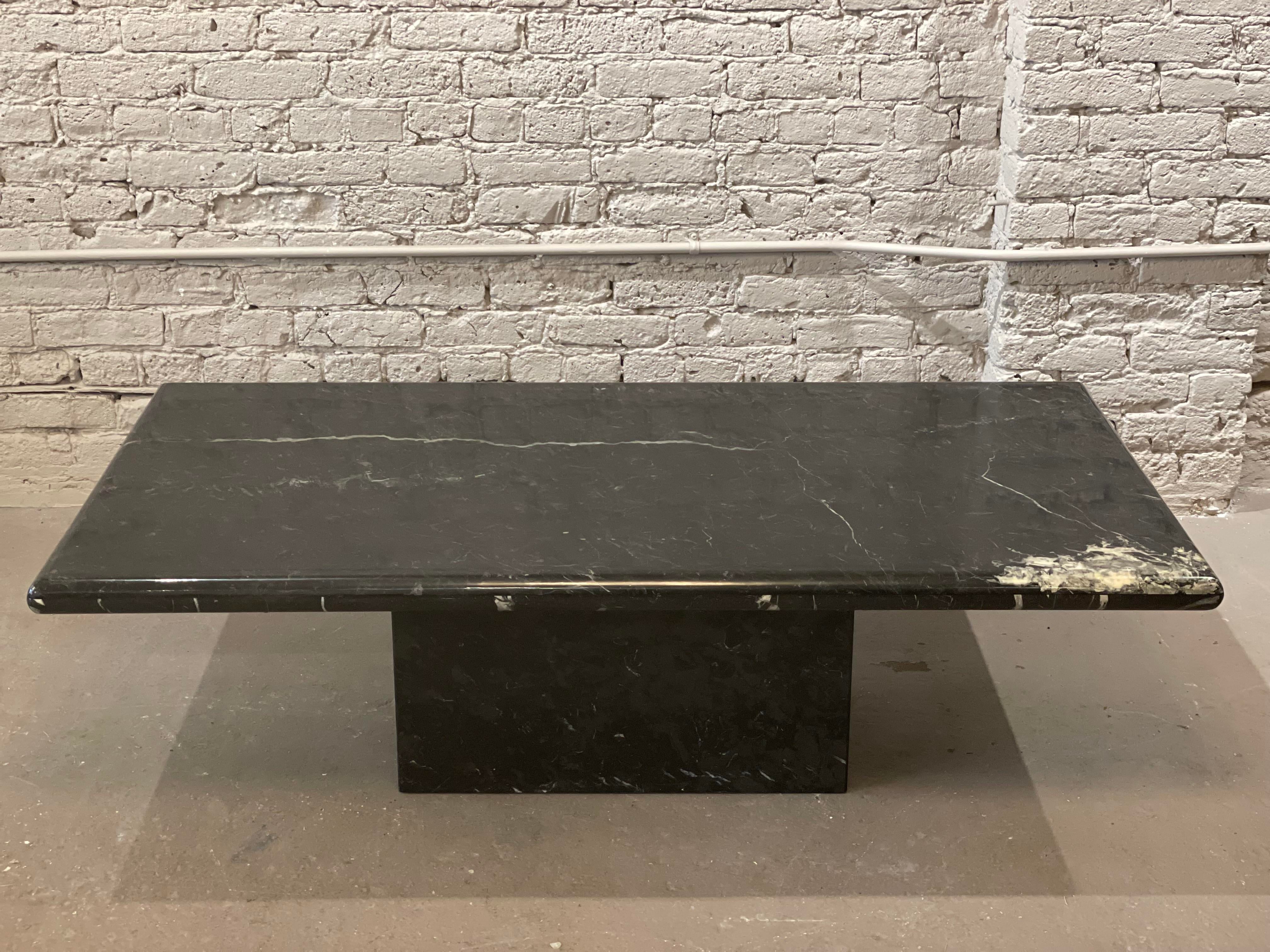 1980s Nero Marquina Postmodern Black Marble Coffee Table