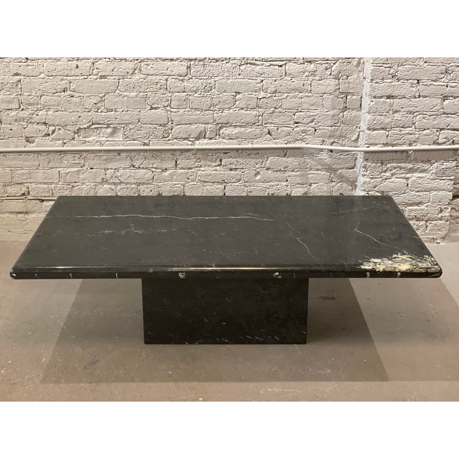 1980s Nero Marquina Postmodern Black Marble Coffee Table