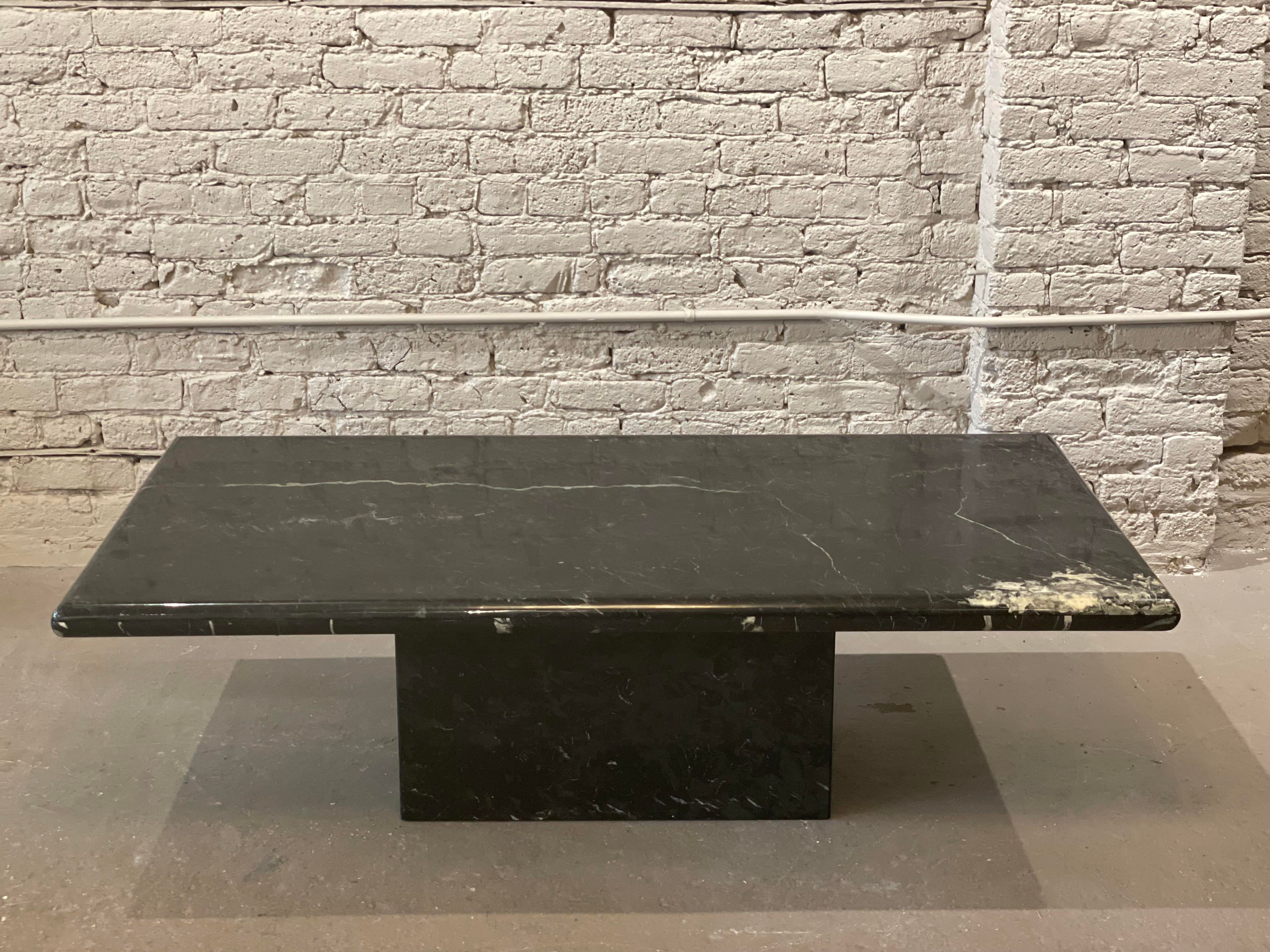 1980s Nero Marquina Postmodern Black Marble Coffee Table