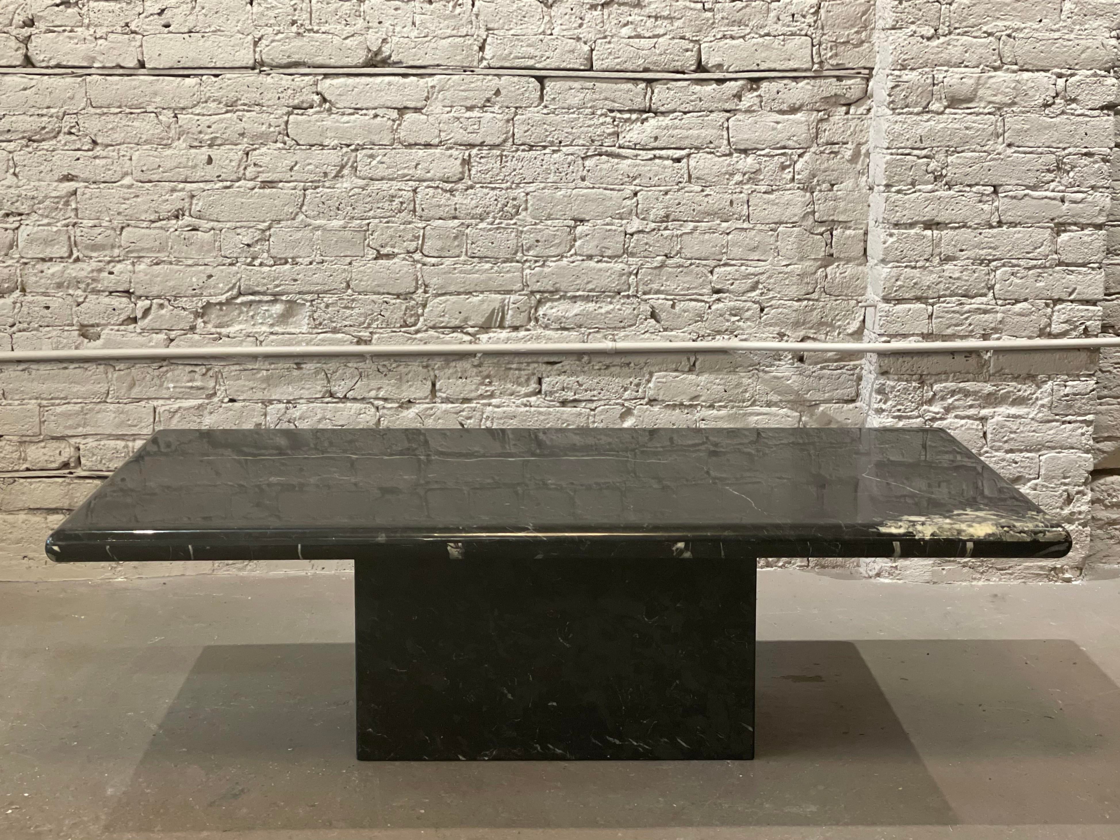 1980s Nero Marquina Postmodern Black Marble Coffee Table