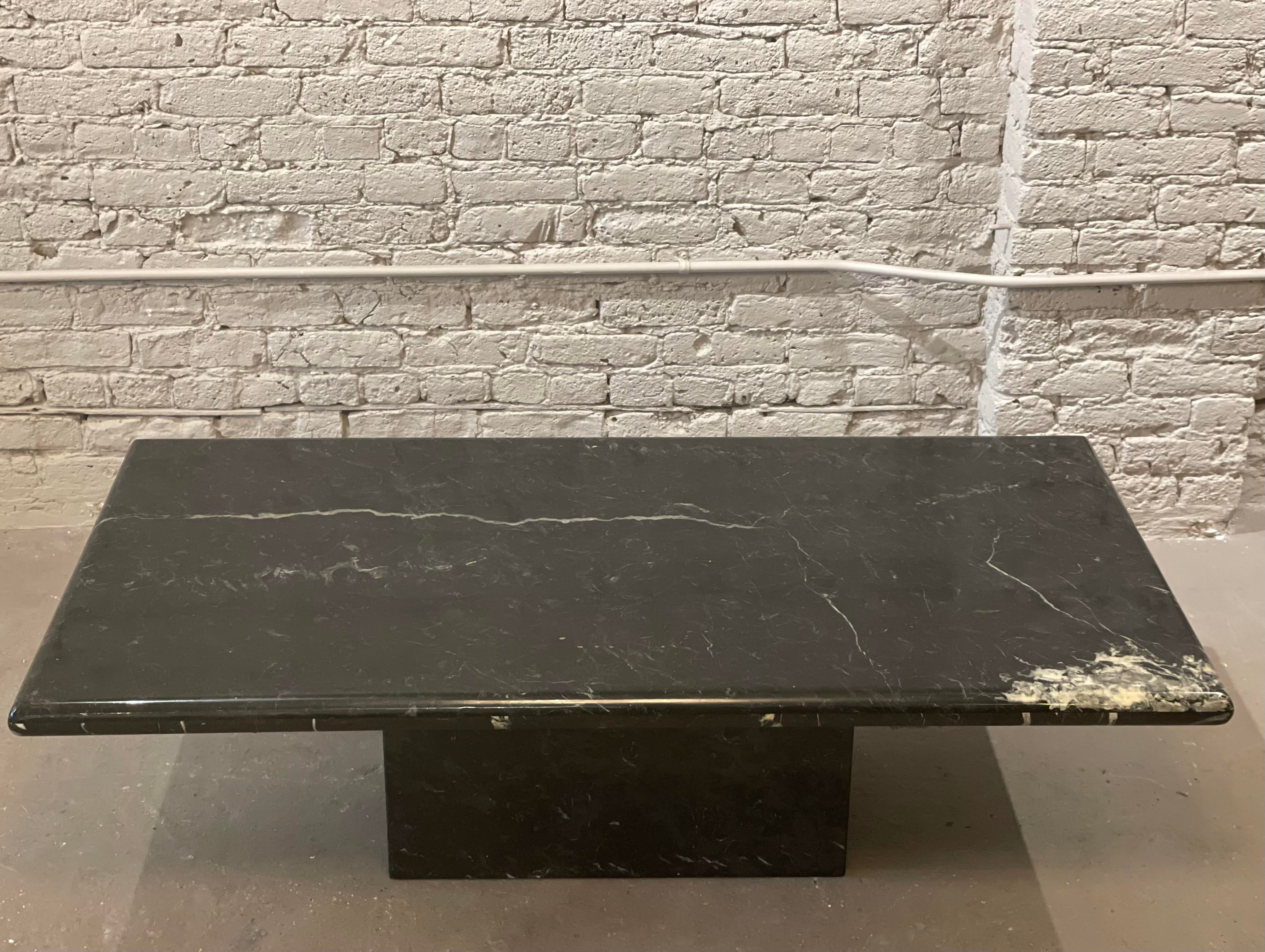 1980s Nero Marquina Postmodern Black Marble Coffee Table