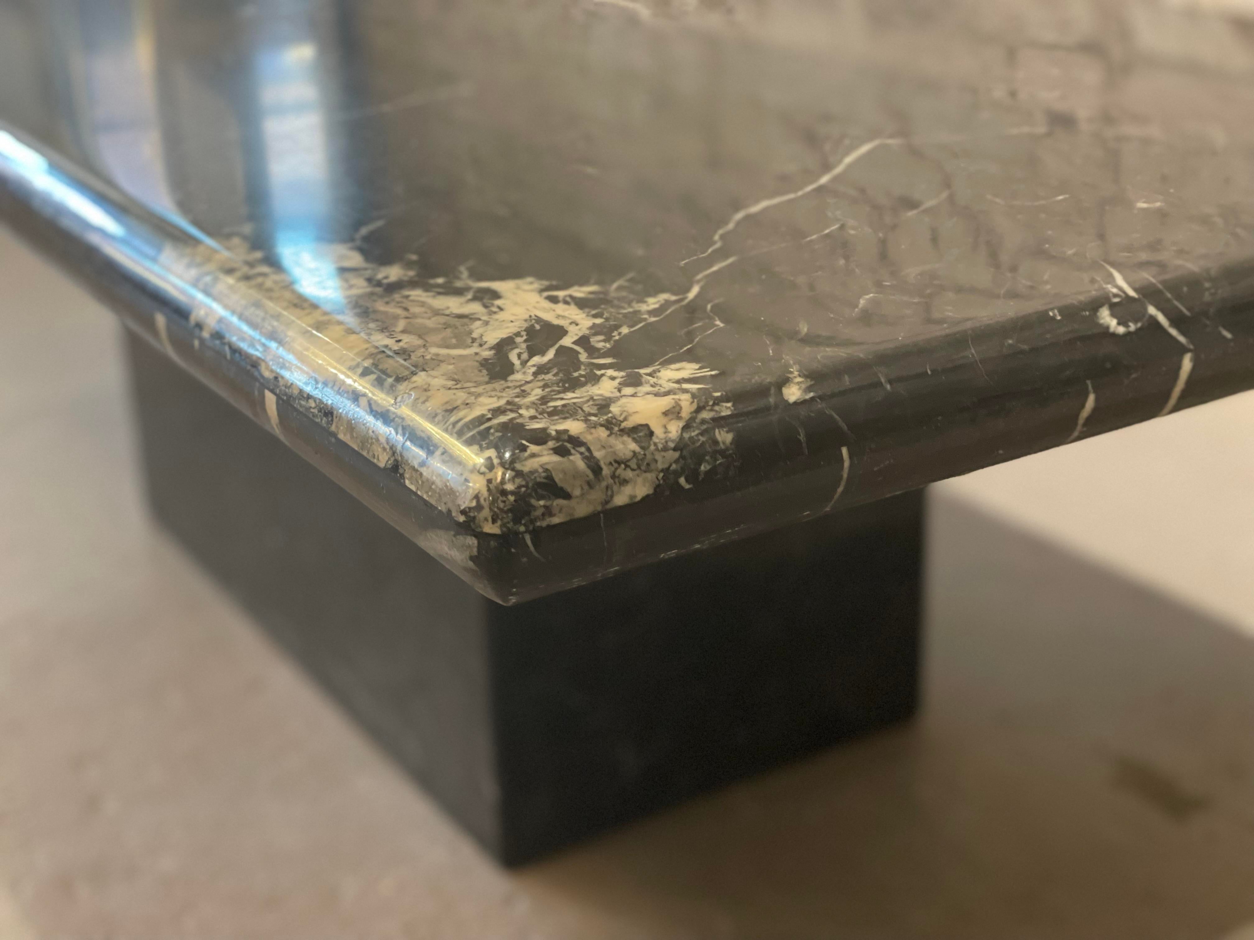 1980s Nero Marquina Postmodern Black Marble Coffee Table