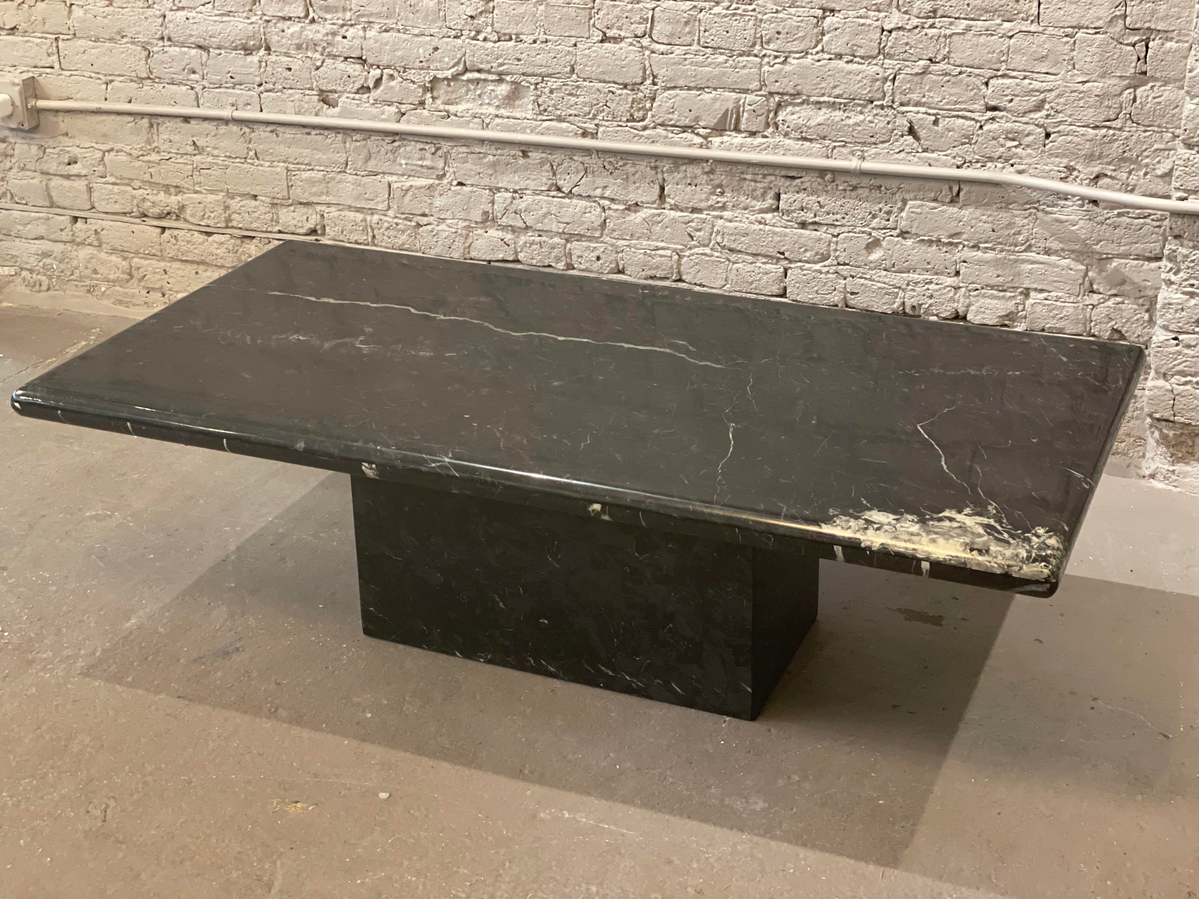 1980s Nero Marquina Postmodern Black Marble Coffee Table
