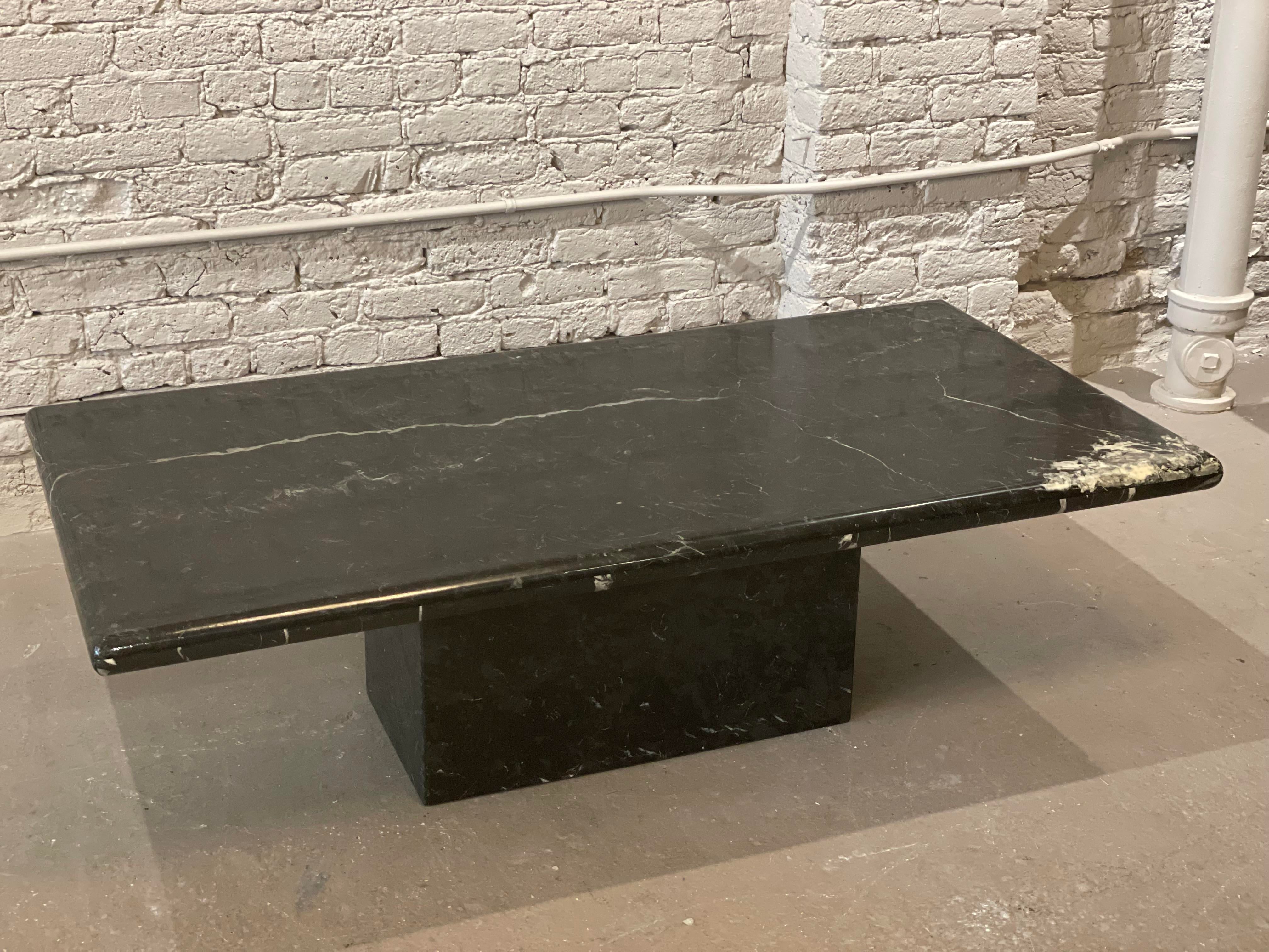 1980s Nero Marquina Postmodern Black Marble Coffee Table