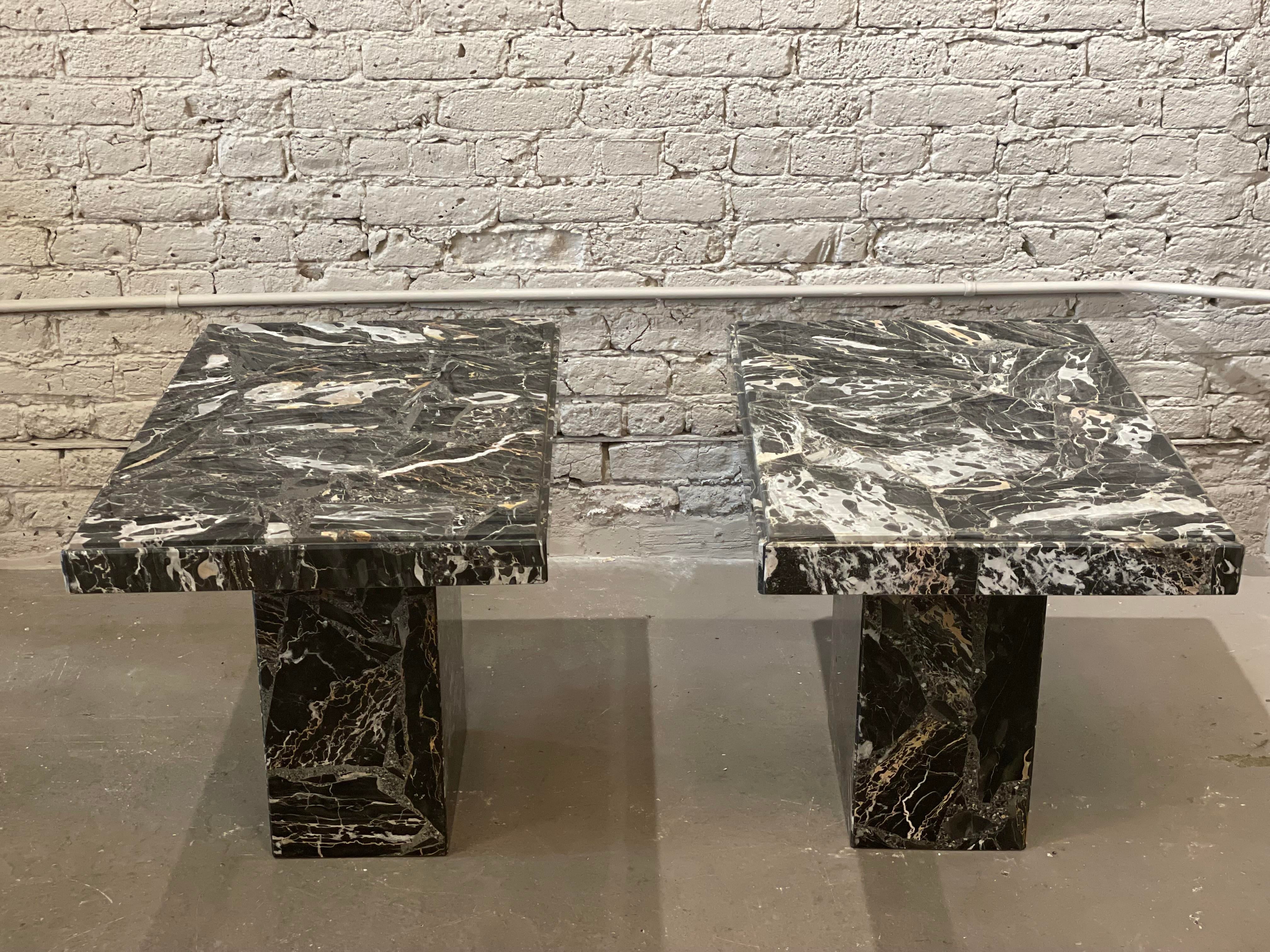 1980s Nero Portoro Marble Vintage Side Tables - a Pair