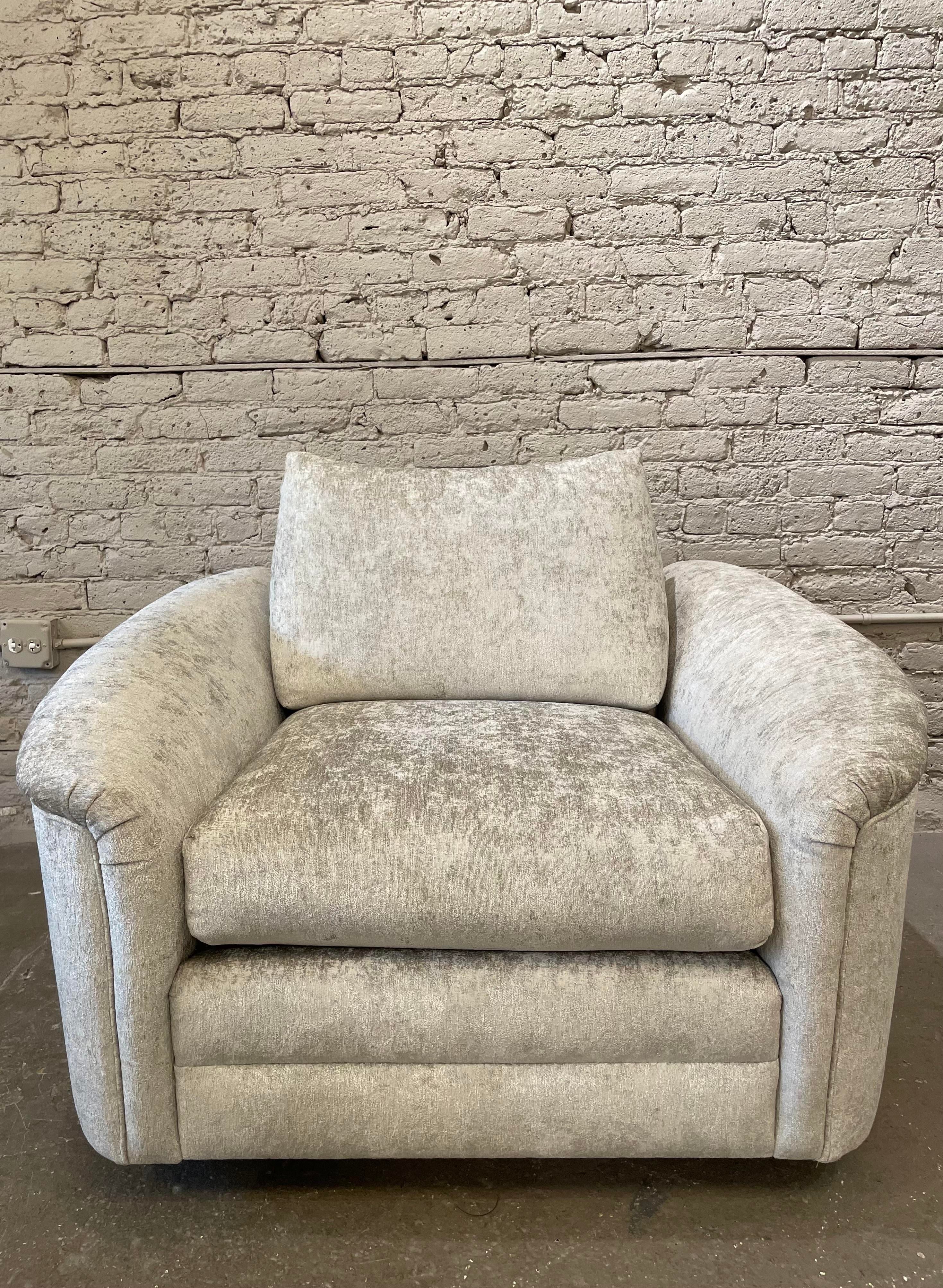 1980s Oversized Postmodern Swivel Chair and Ottoman Reupholstered - Set of 2