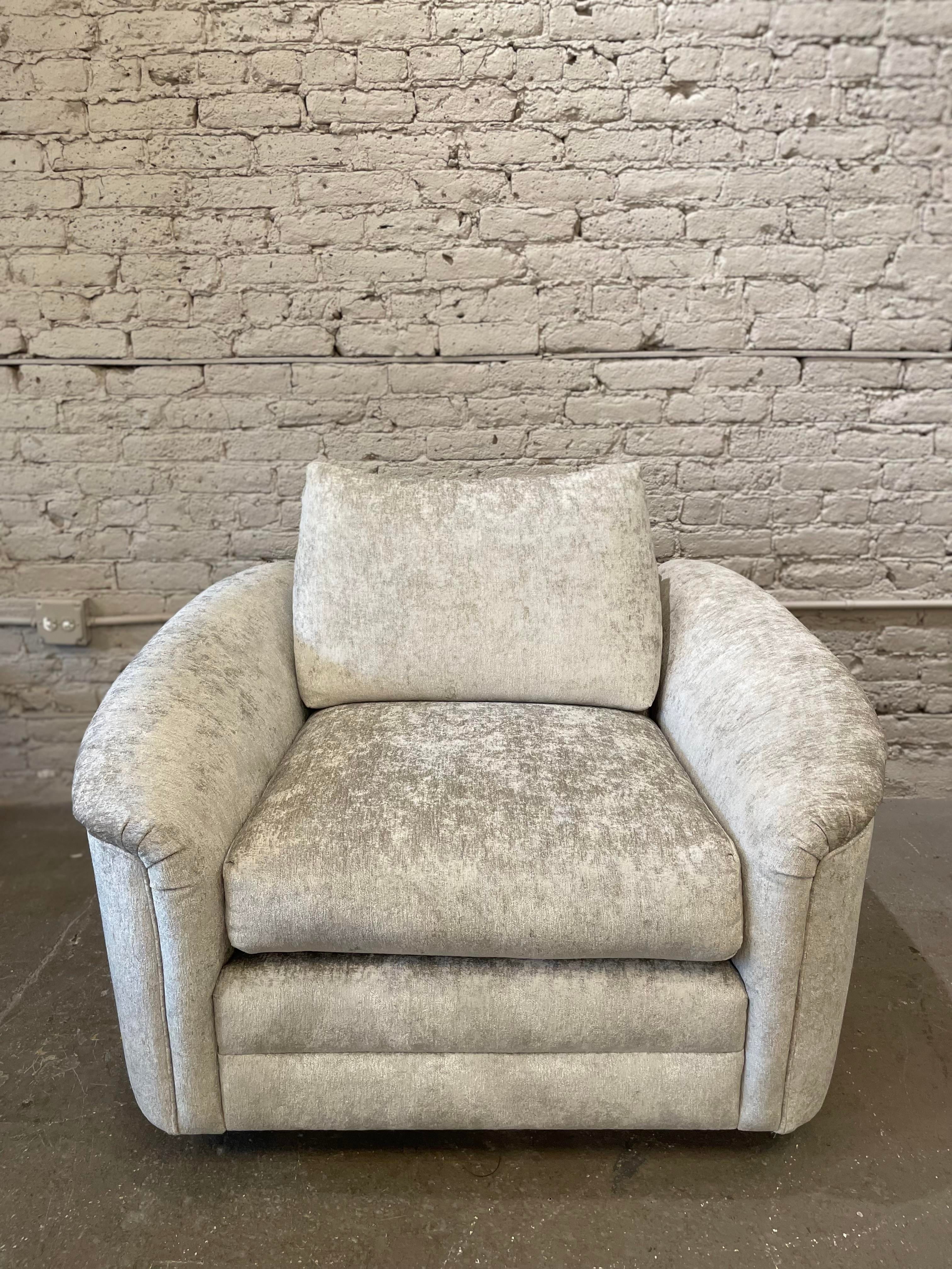 1980s Oversized Postmodern Swivel Chair and Ottoman Reupholstered - Set of 2