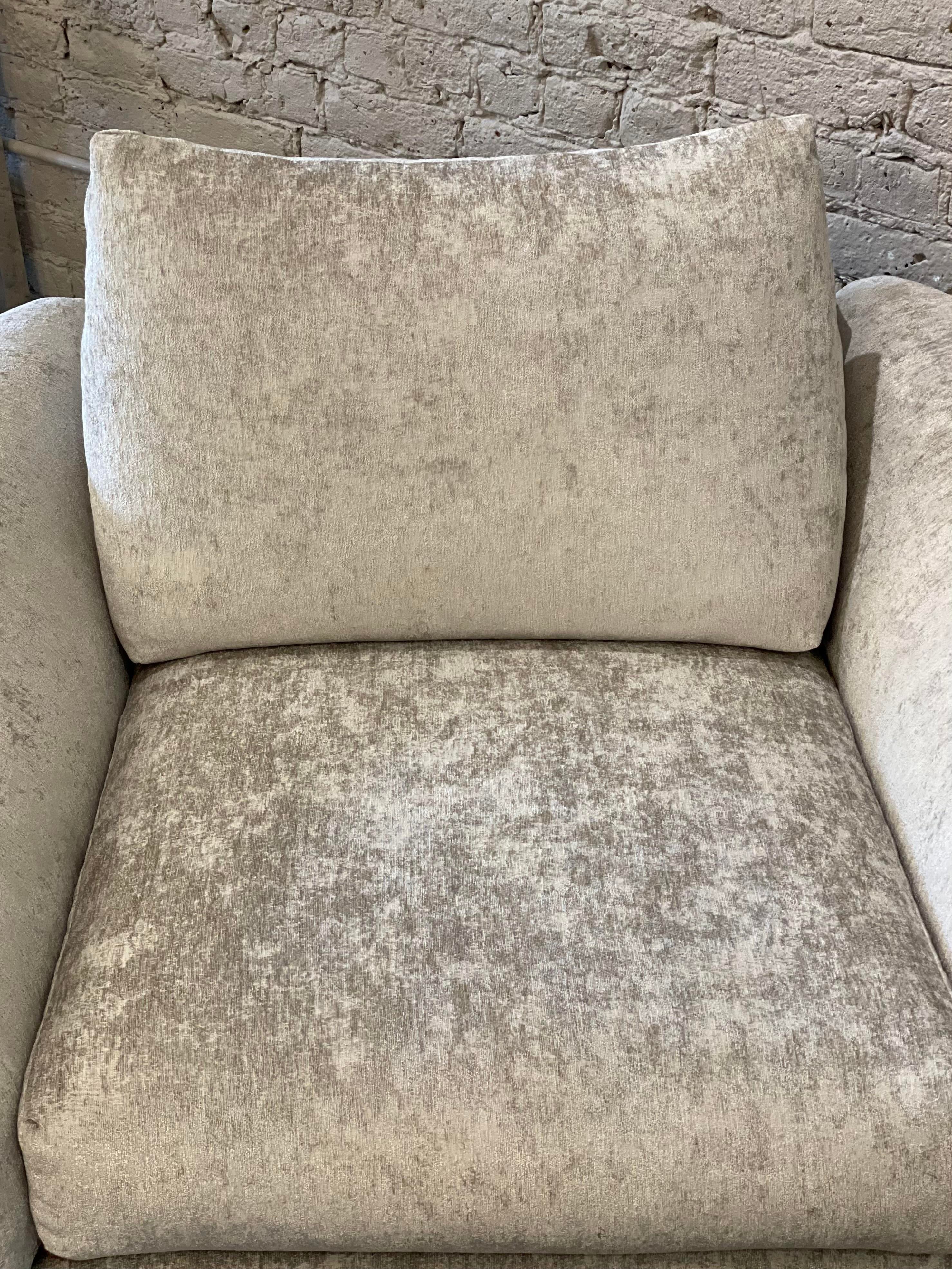 1980s Oversized Postmodern Swivel Chair and Ottoman Reupholstered - Set of 2