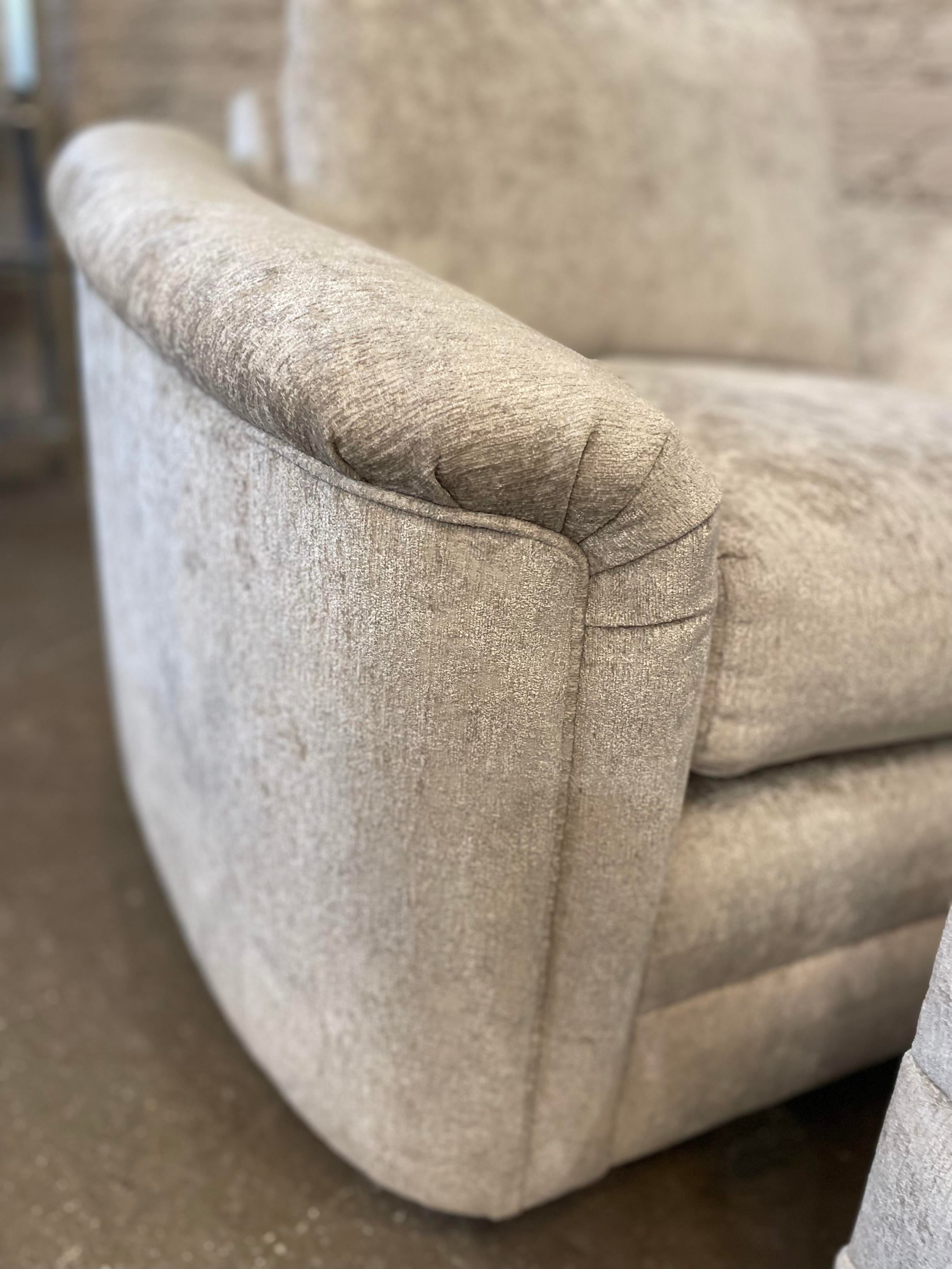 1980s Oversized Postmodern Swivel Chair and Ottoman Reupholstered - Set of 2