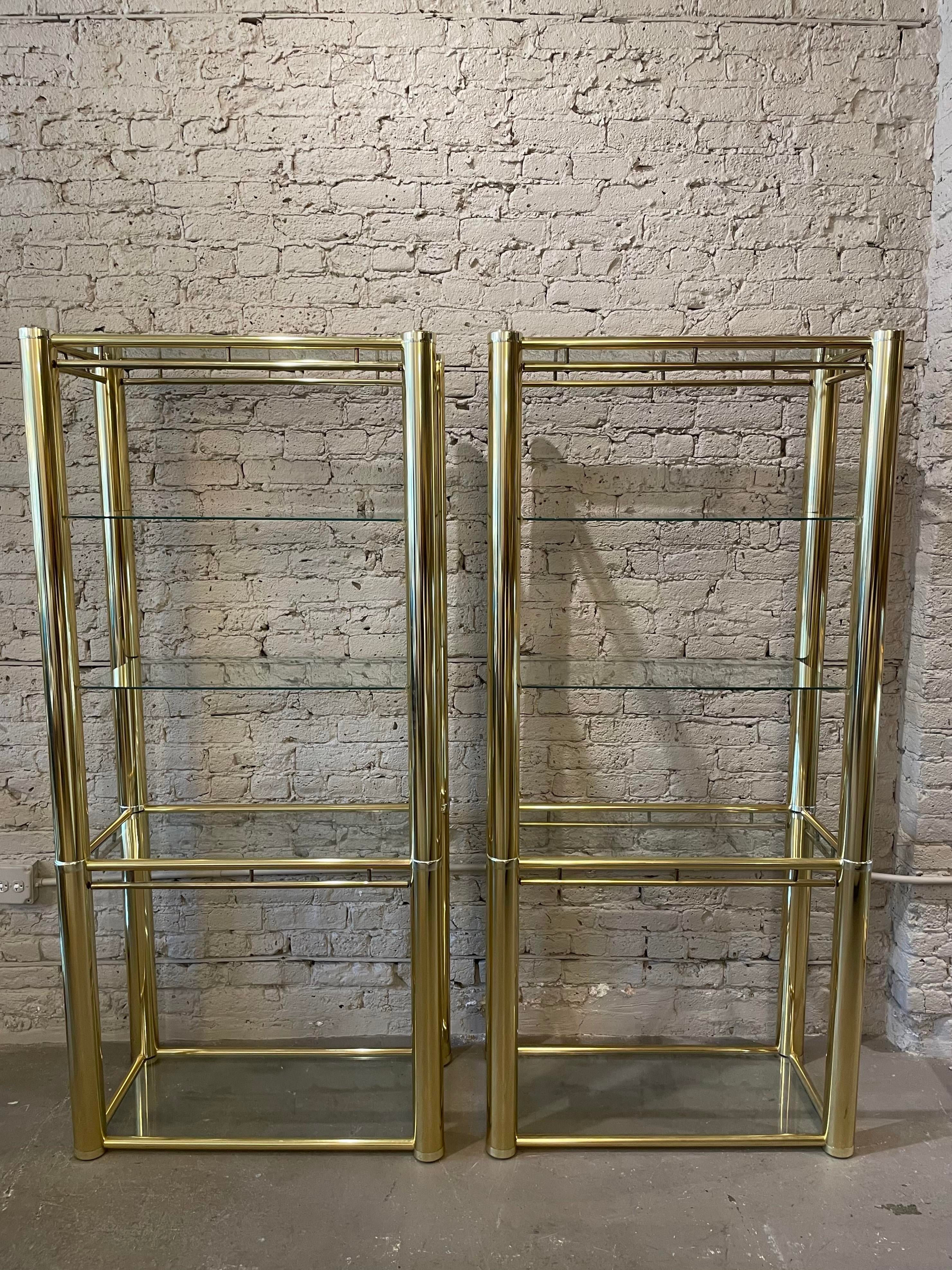 1980s Pair of Brass Etageres in the Style of Milo Baughman