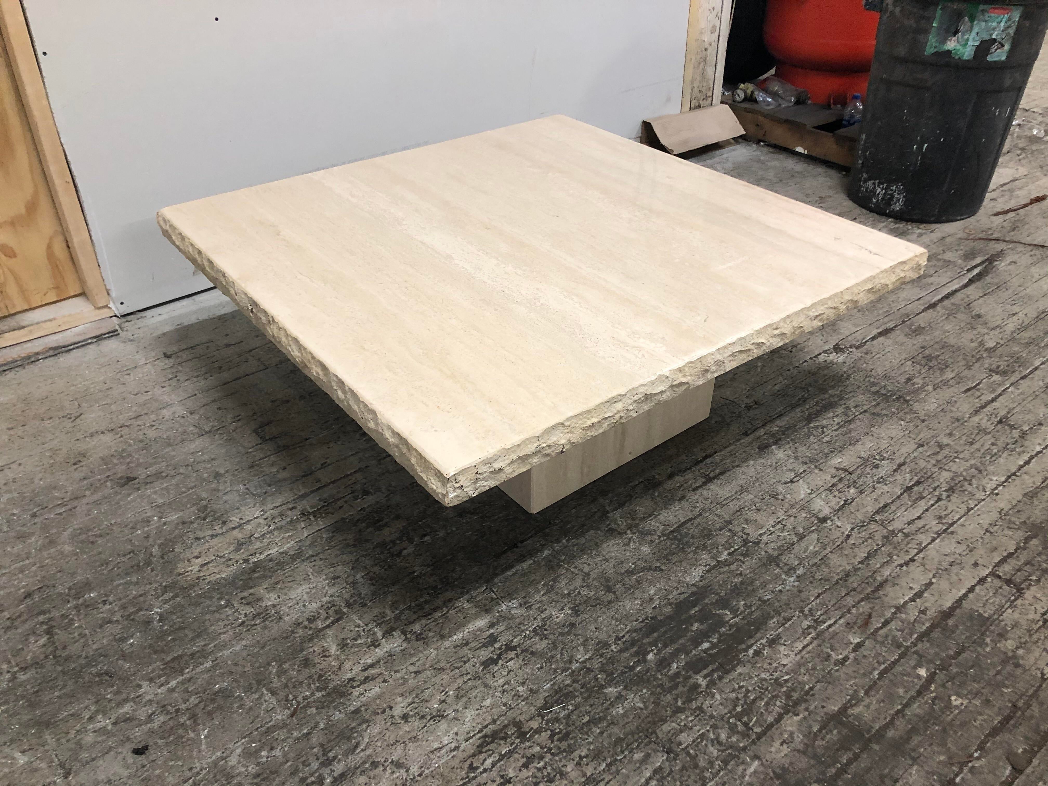 1980s Post Modern Travertine Live Edge Coffee Table