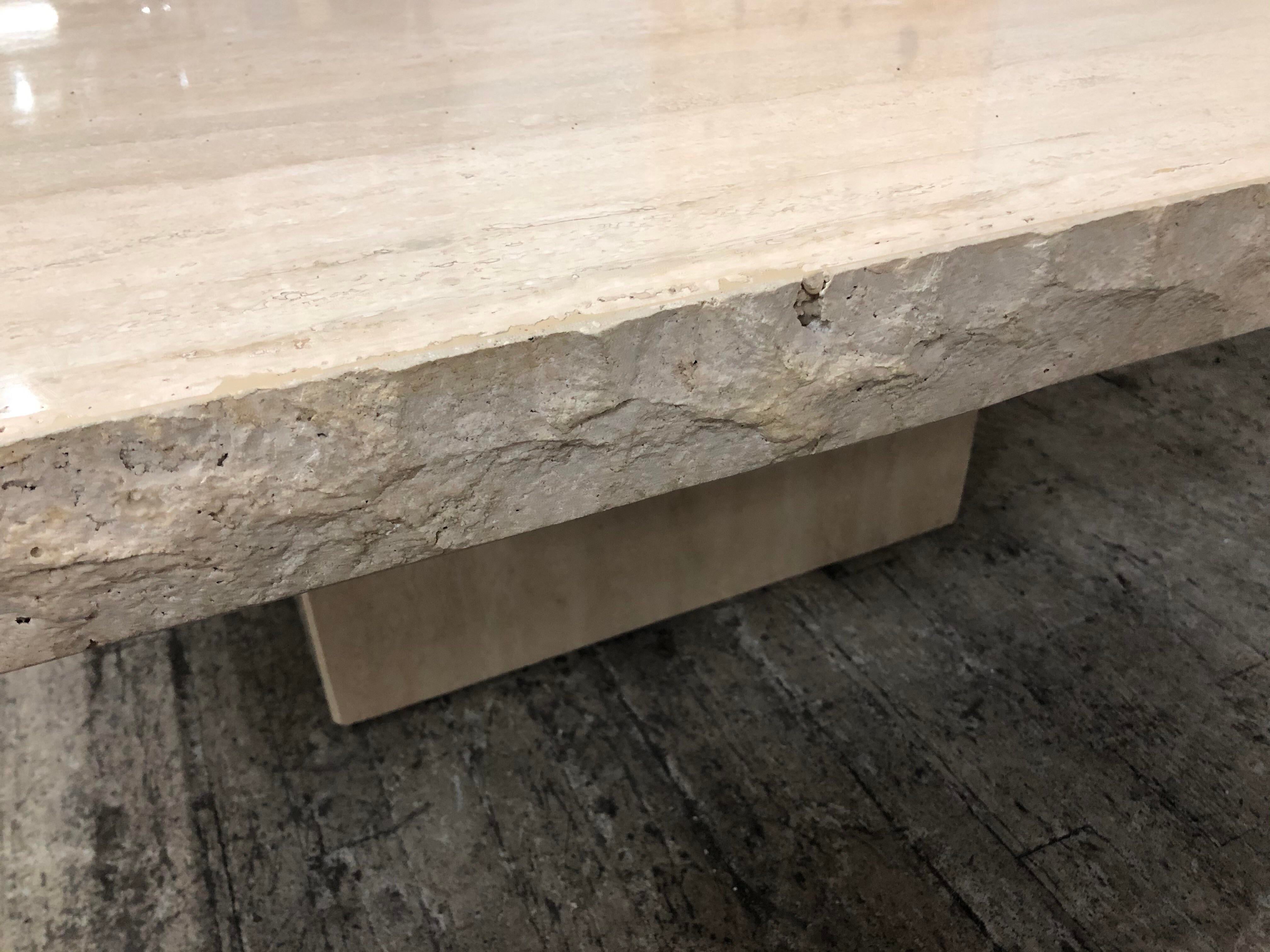 1980s Post Modern Travertine Live Edge Coffee Table