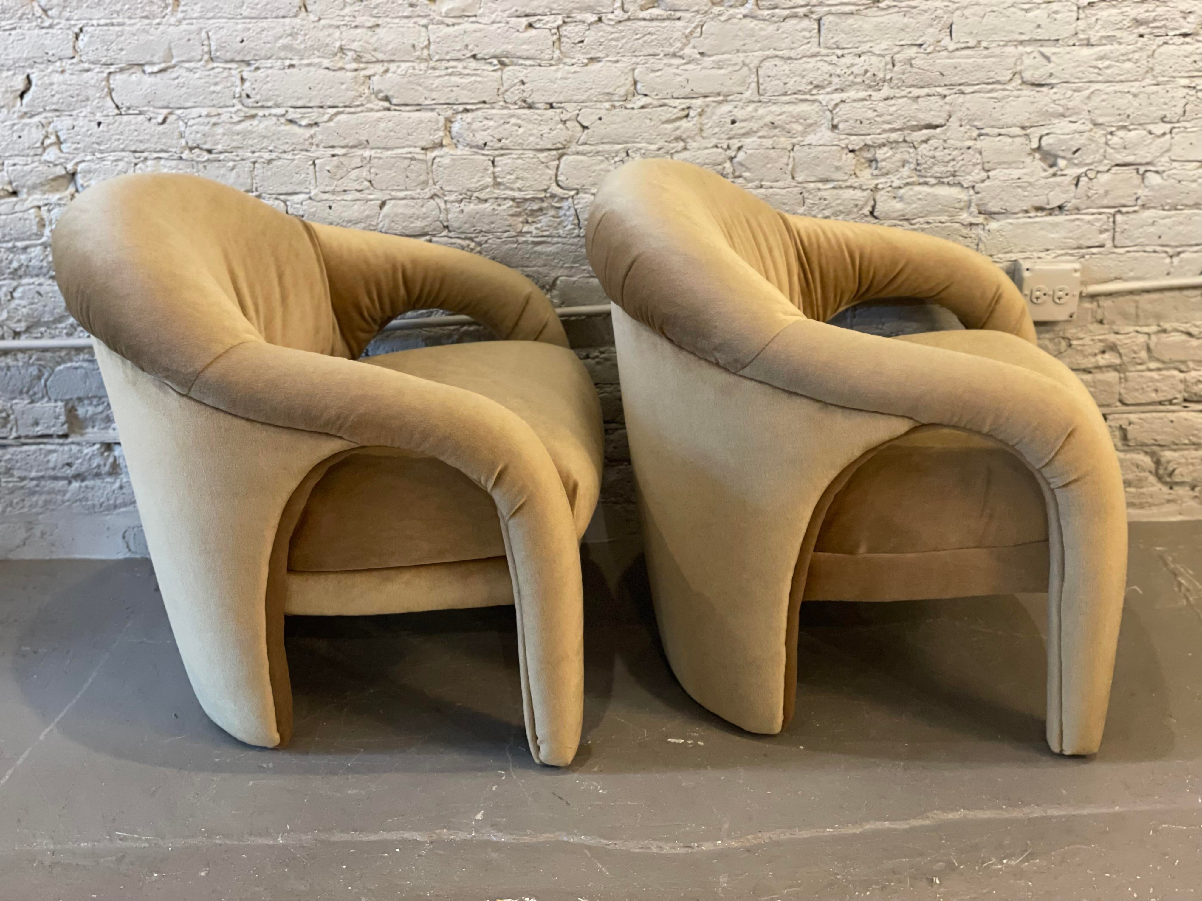 1980s Postmodern Arc Sculptural Chairs in Camel Mohair - a Pair